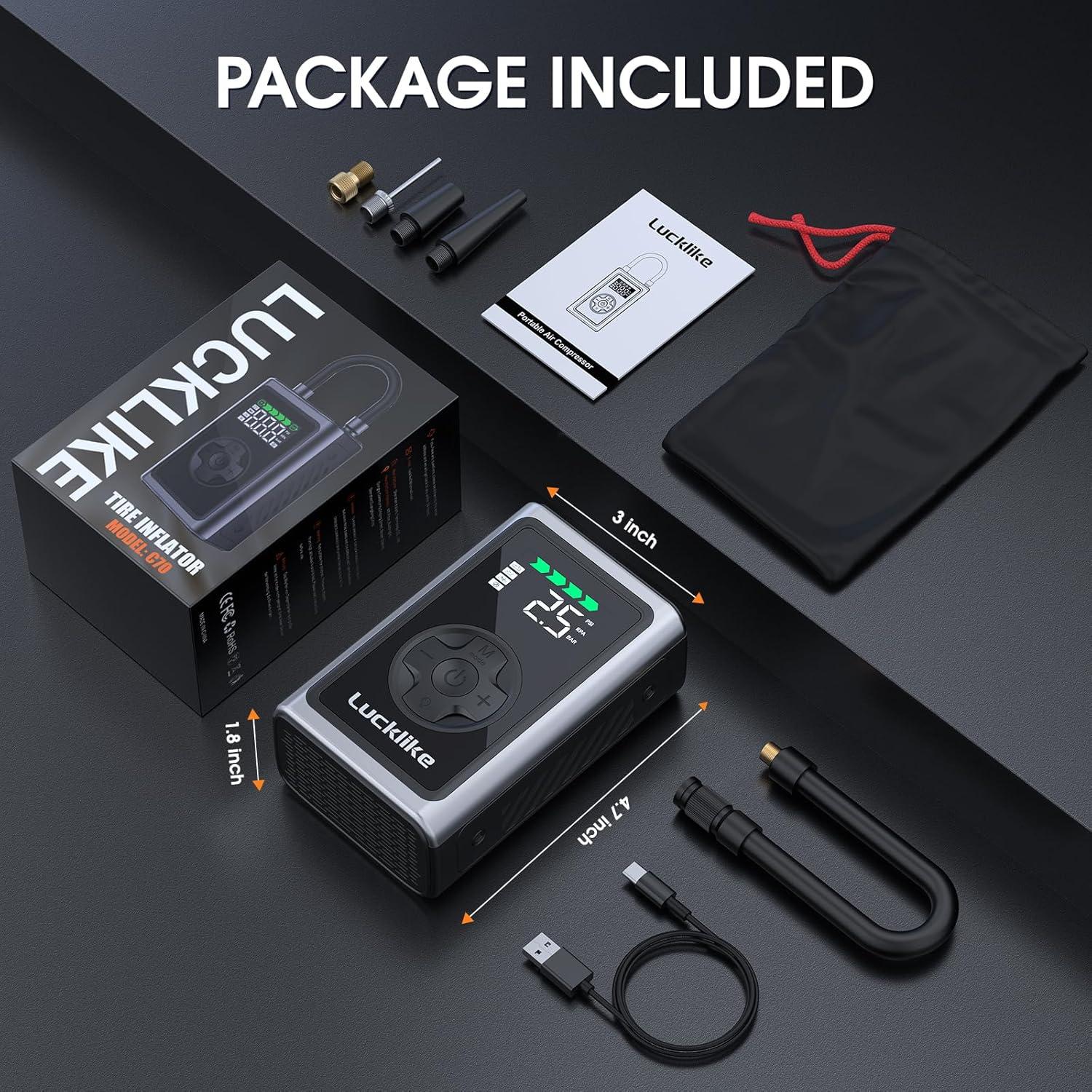 Inflador de Neumáticos Portátil Lucklike 150 PSI con Manómetro