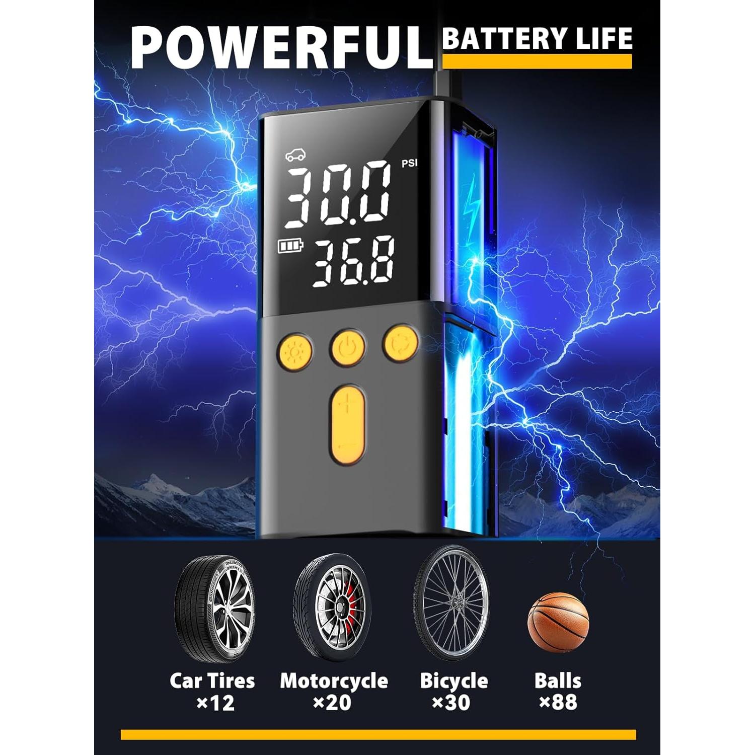 Inflador de Neumáticos Portátil BAIPENY 150 PSI con Manómetro