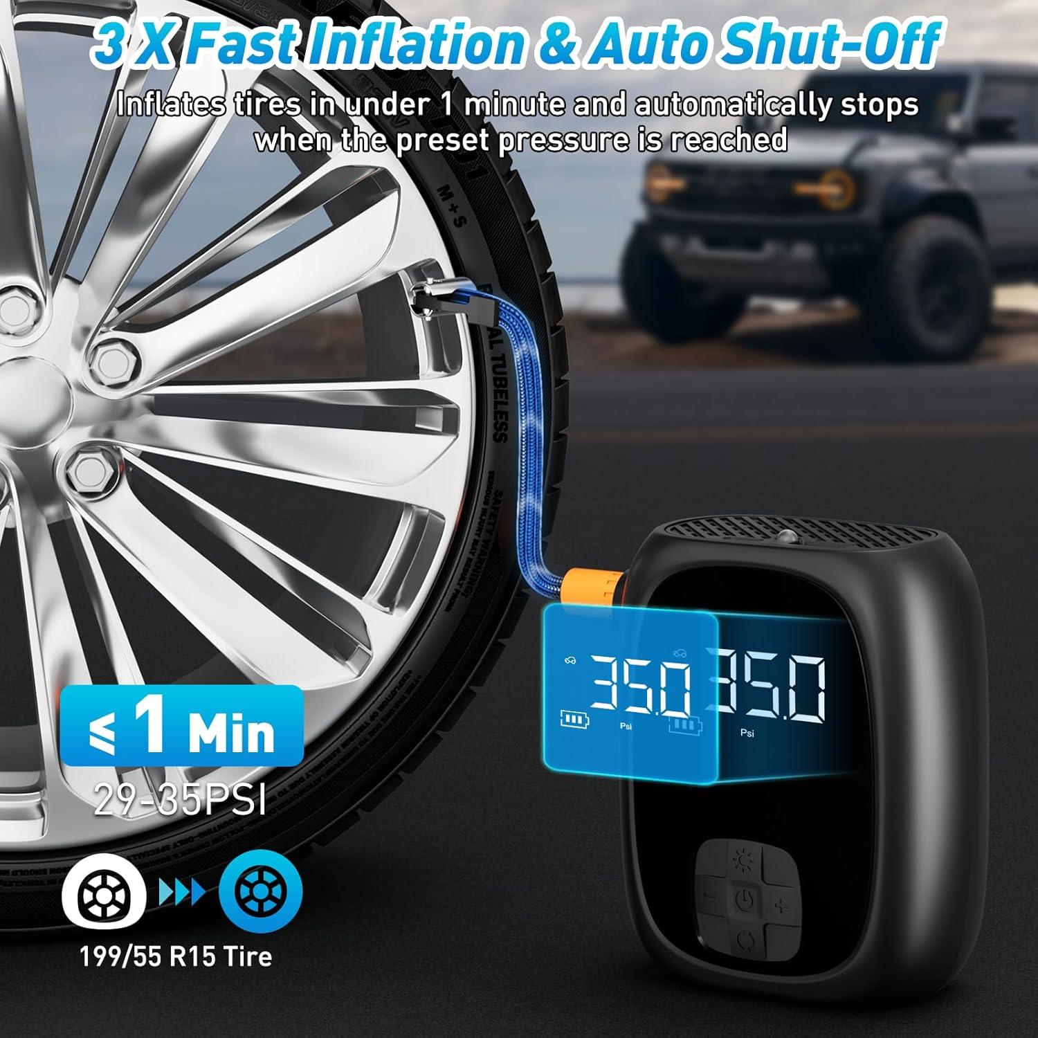 Compresor de Aire Portátil Evjeal 60W con Pantalla LED y USB