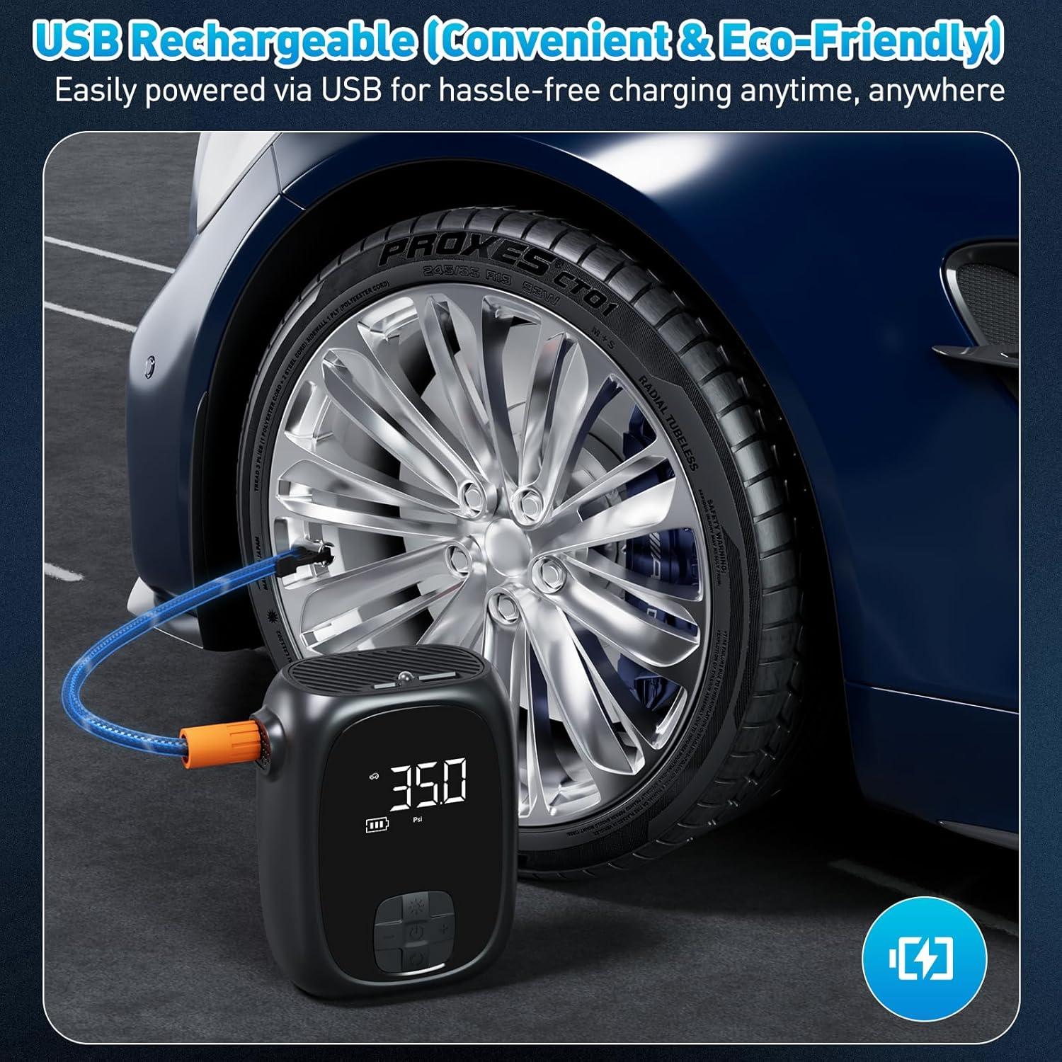 Compresor de Aire Portátil Evjeal 60W con Pantalla LED y USB