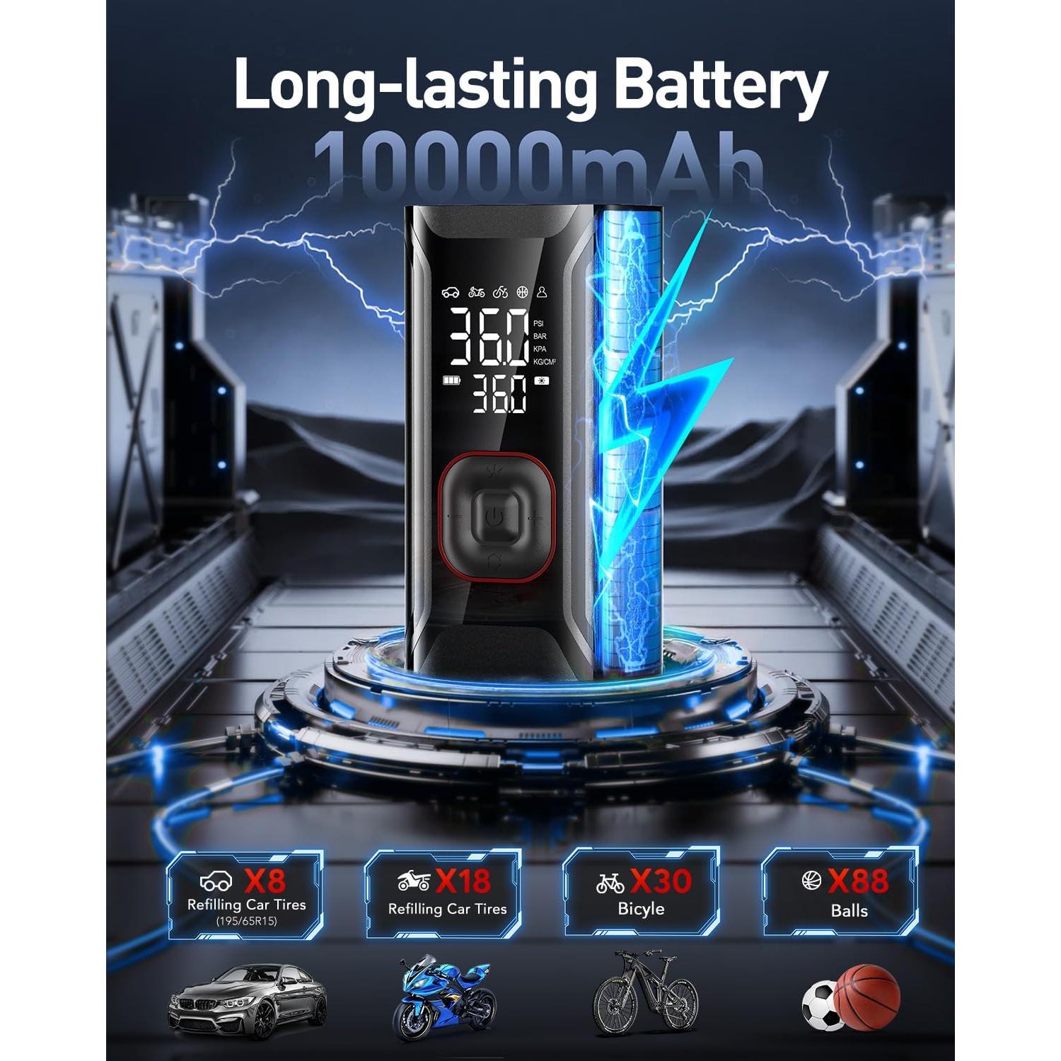 Compresor de Aire Portátil HIPOM AJ-007 150 PSI Batería 10000 mAh