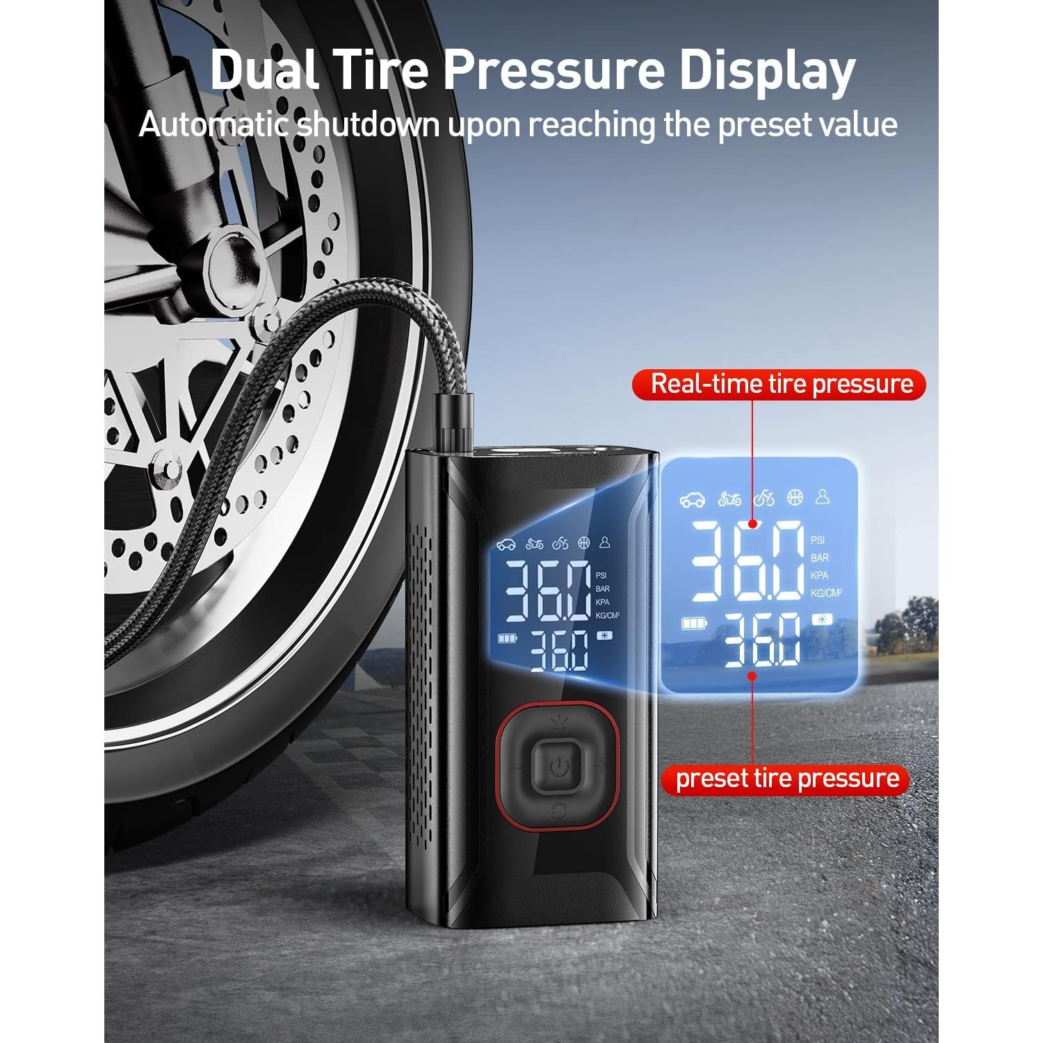 Compresor de Aire Portátil HIPOM AJ-007 150 PSI Batería 10000 mAh