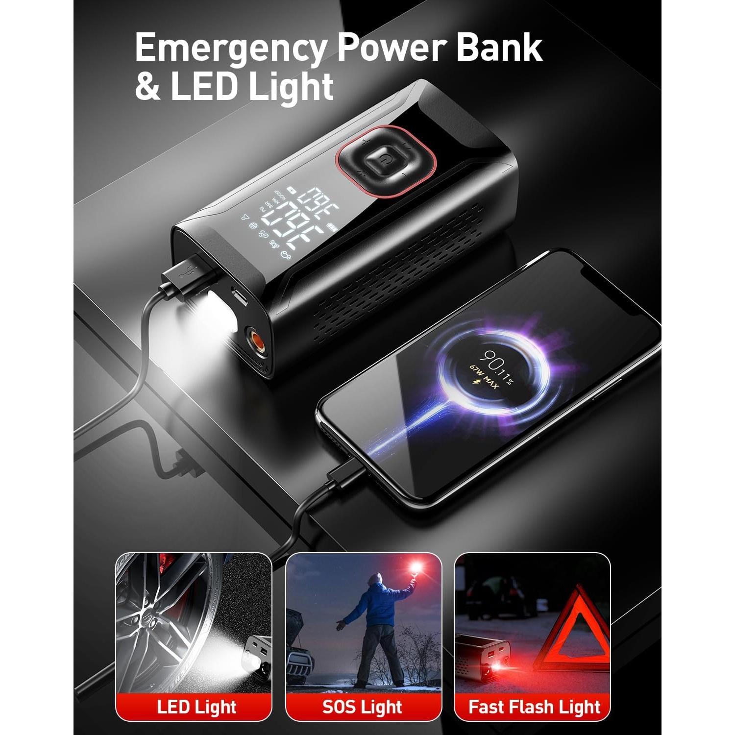 Compresor de Aire Portátil HIPOM AJ-007 150 PSI Batería 10000 mAh