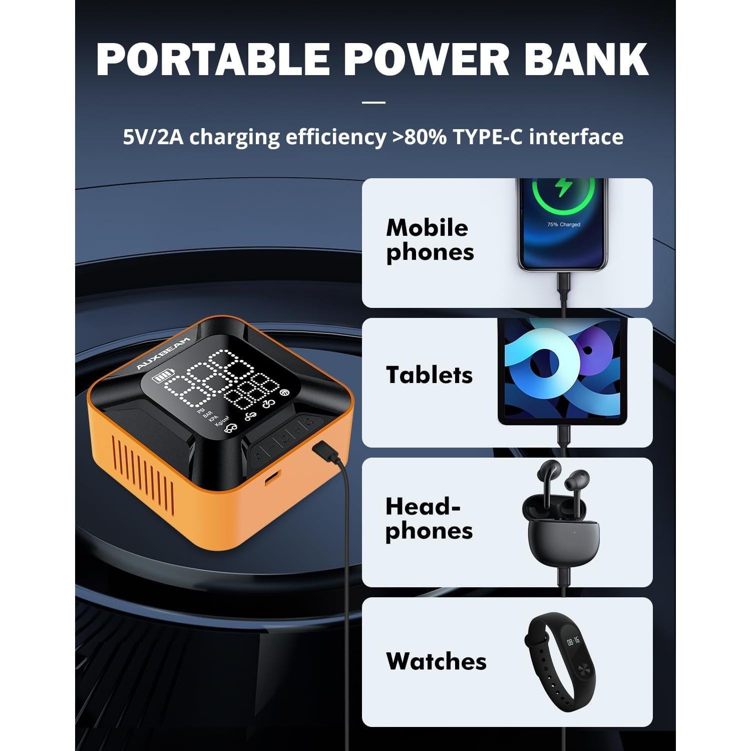 Compresor de Aire Portátil Auxbeam Inflador Neumáticos 150 PSI