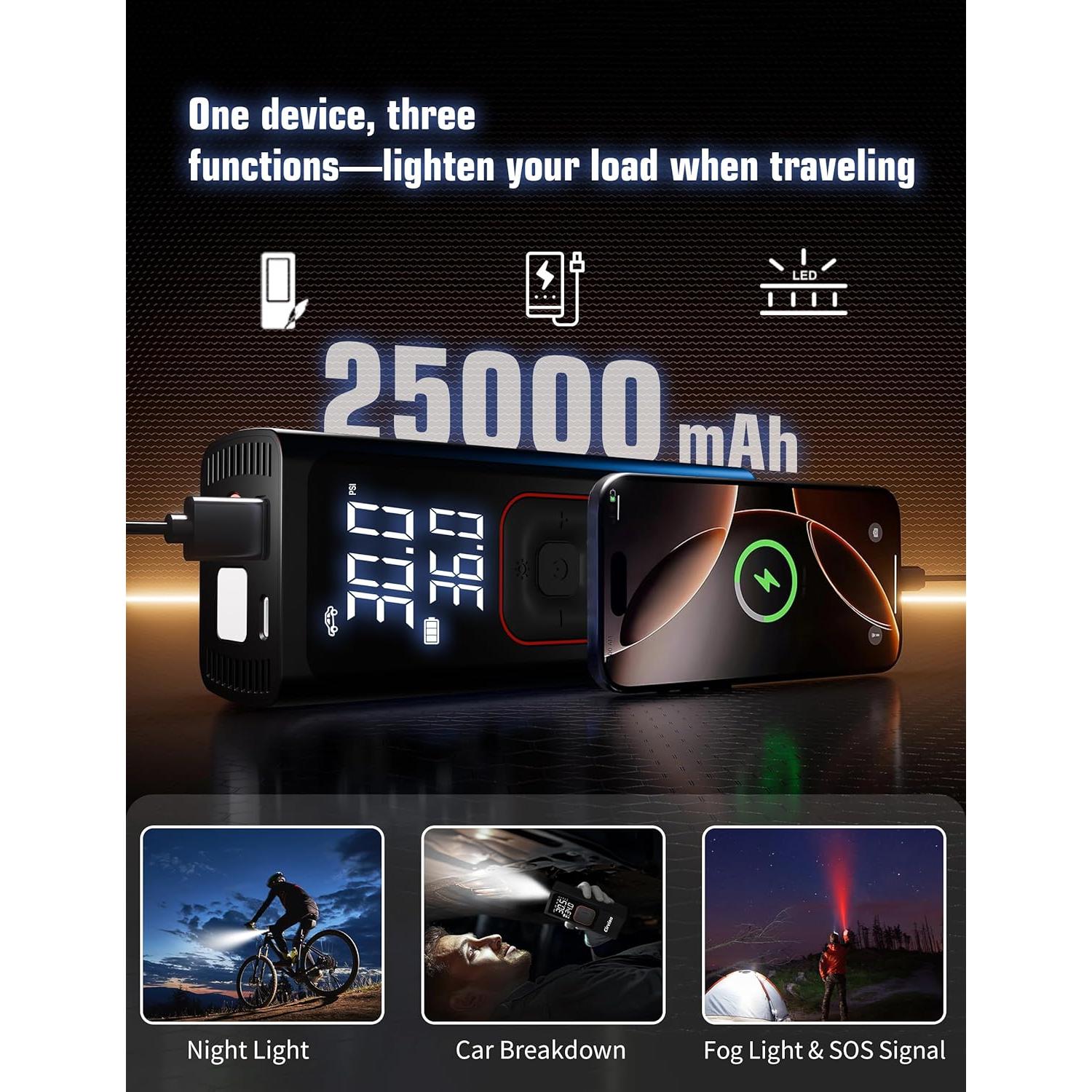 Compresor de Aire Portátil Cirvion 25000mAh 160 PSI Inalámbrico