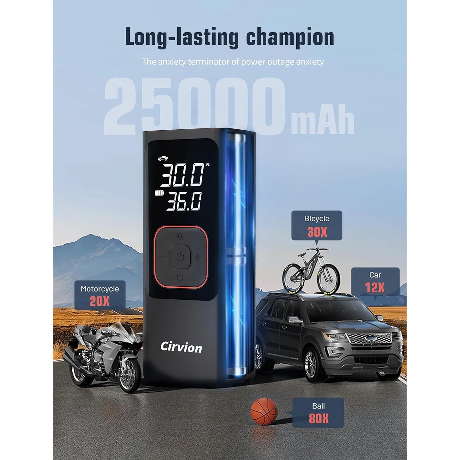 Compresor de Aire Portátil Cirvion 25000mAh 160 PSI Inalámbrico