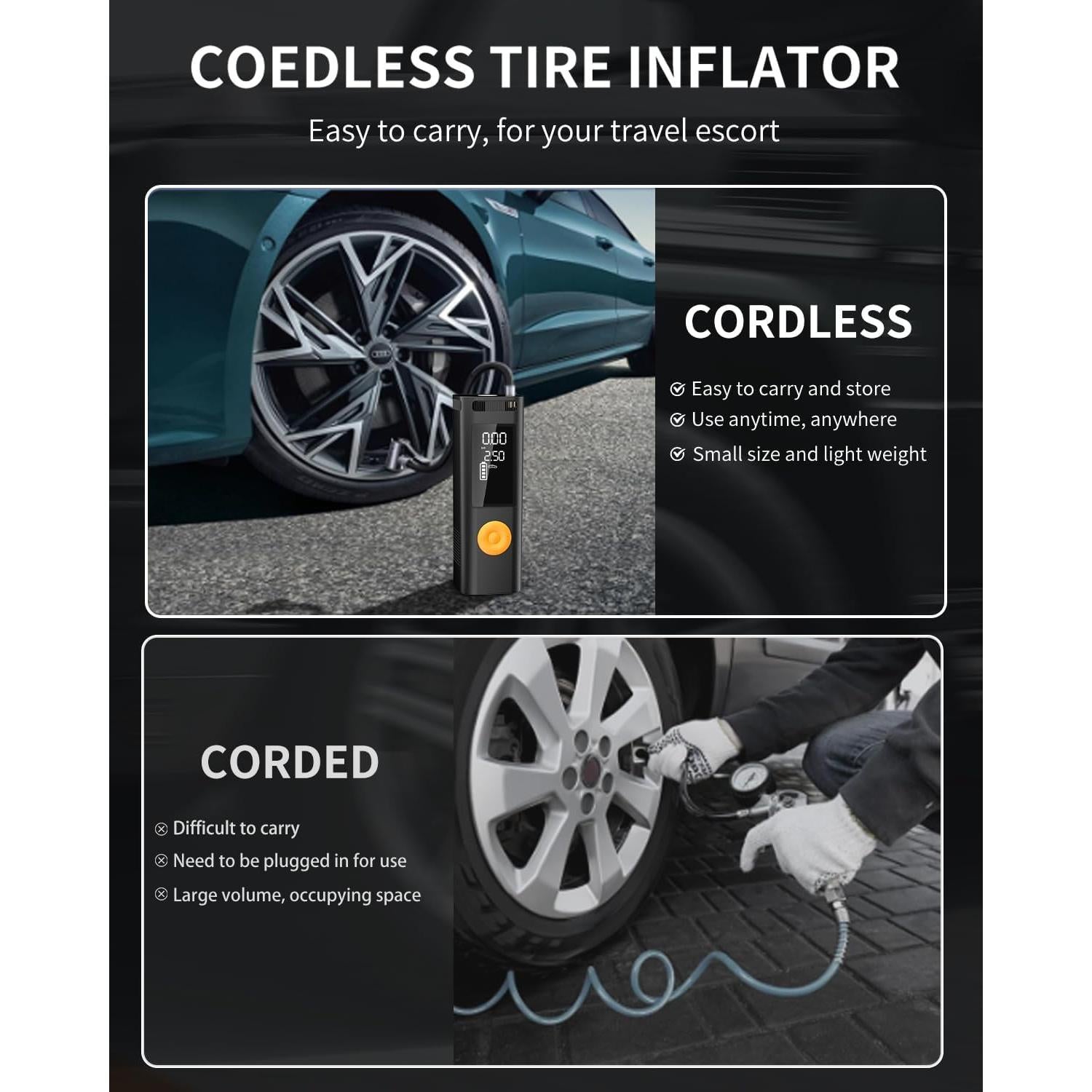 Compresor de Aire Portátil RABBITXOCO 150 PSI Inflador Neumáticos