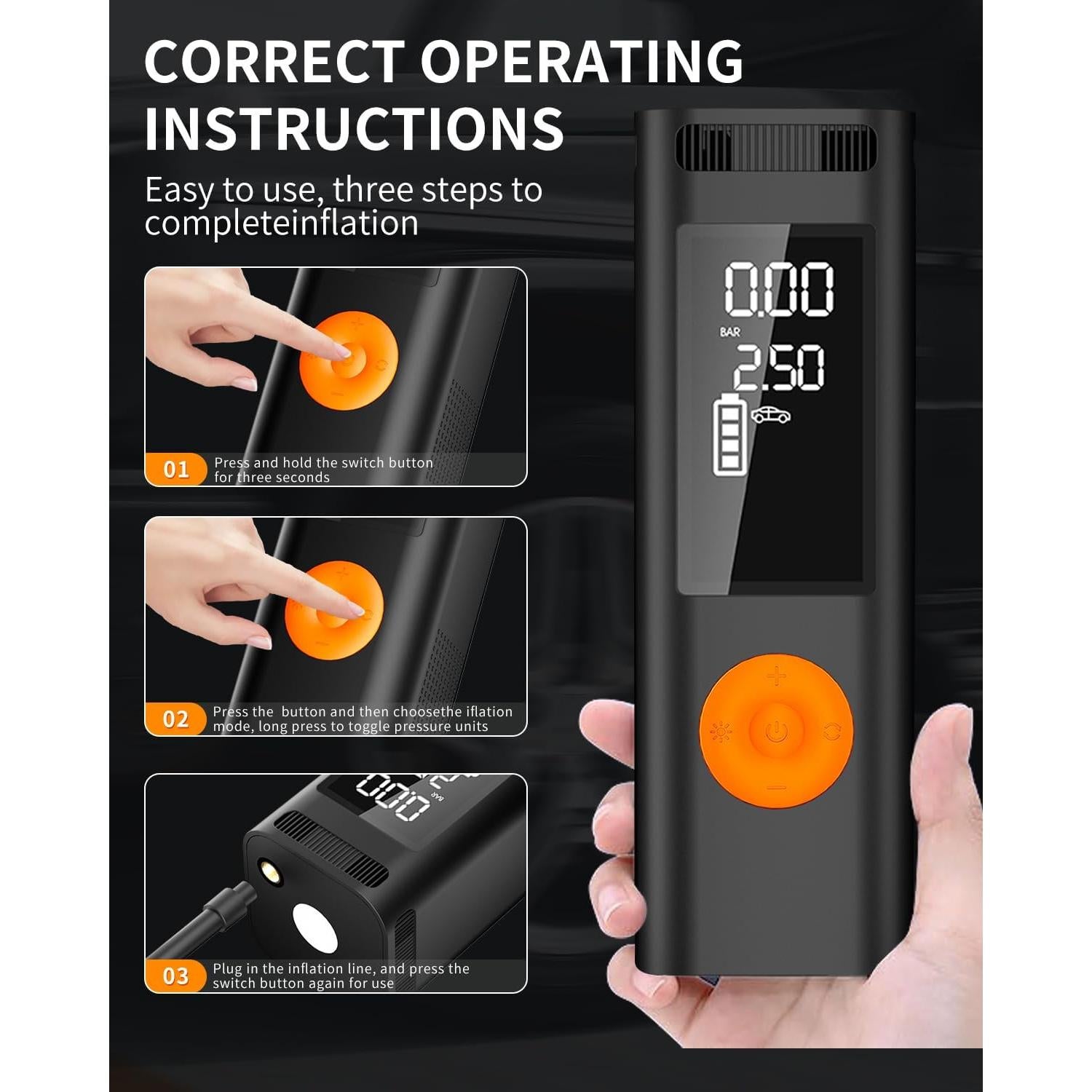 Compresor de Aire Portátil RABBITXOCO 150 PSI Inflador Neumáticos