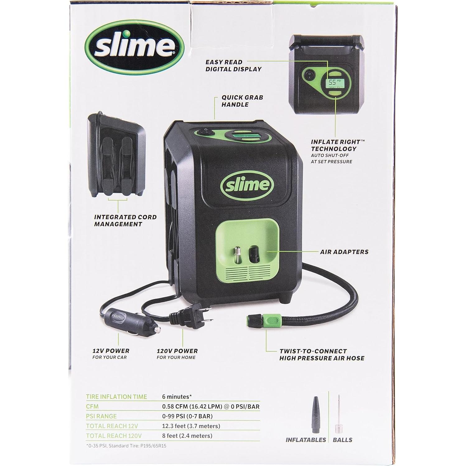 Inflador de Neumáticos Slime 40052, Portátil 12V/120V, 99 psi