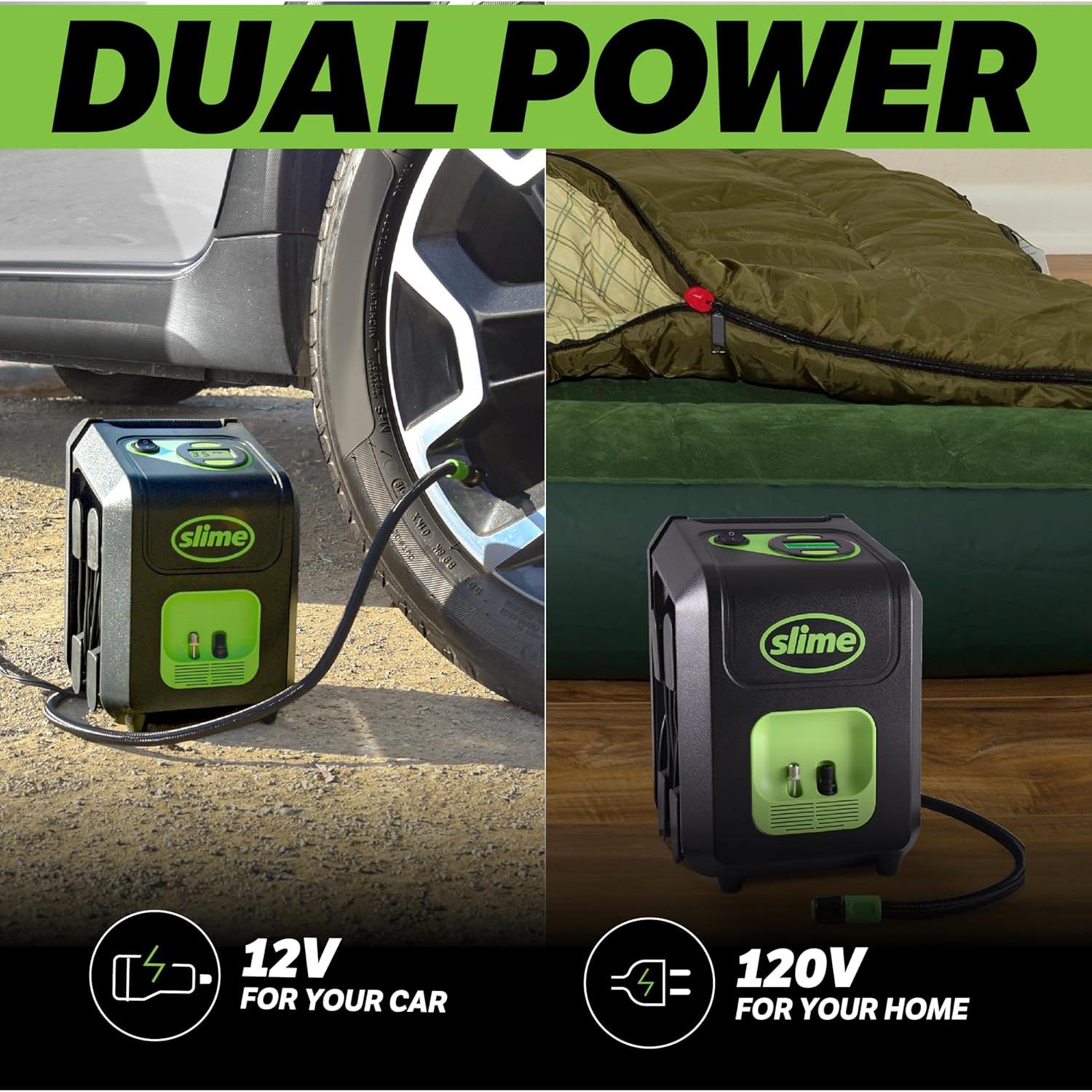 Inflador de Neumáticos Slime 40052, Portátil 12V/120V, 99 psi