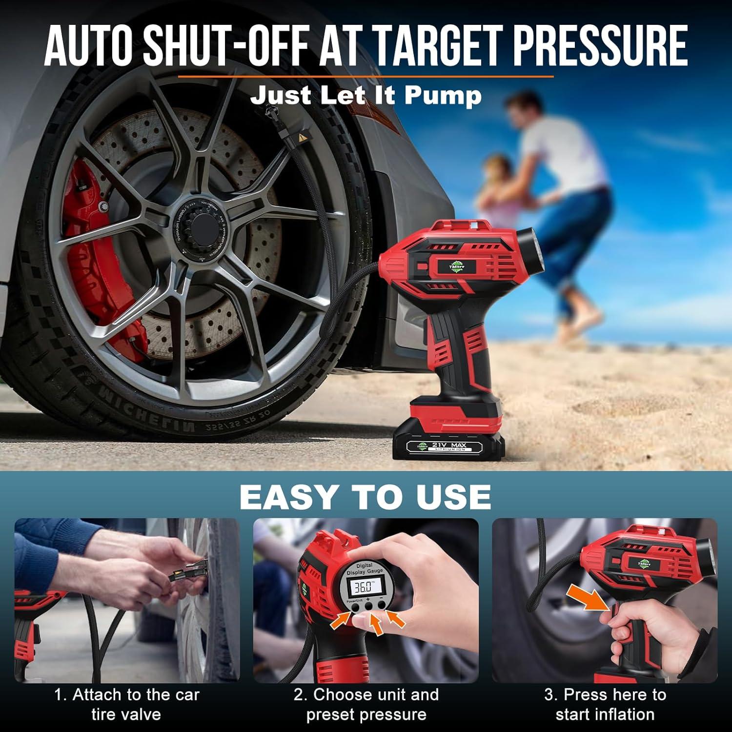 Compresor de Aire Portátil Thfitrv 21V 150 PSI Inalámbrico