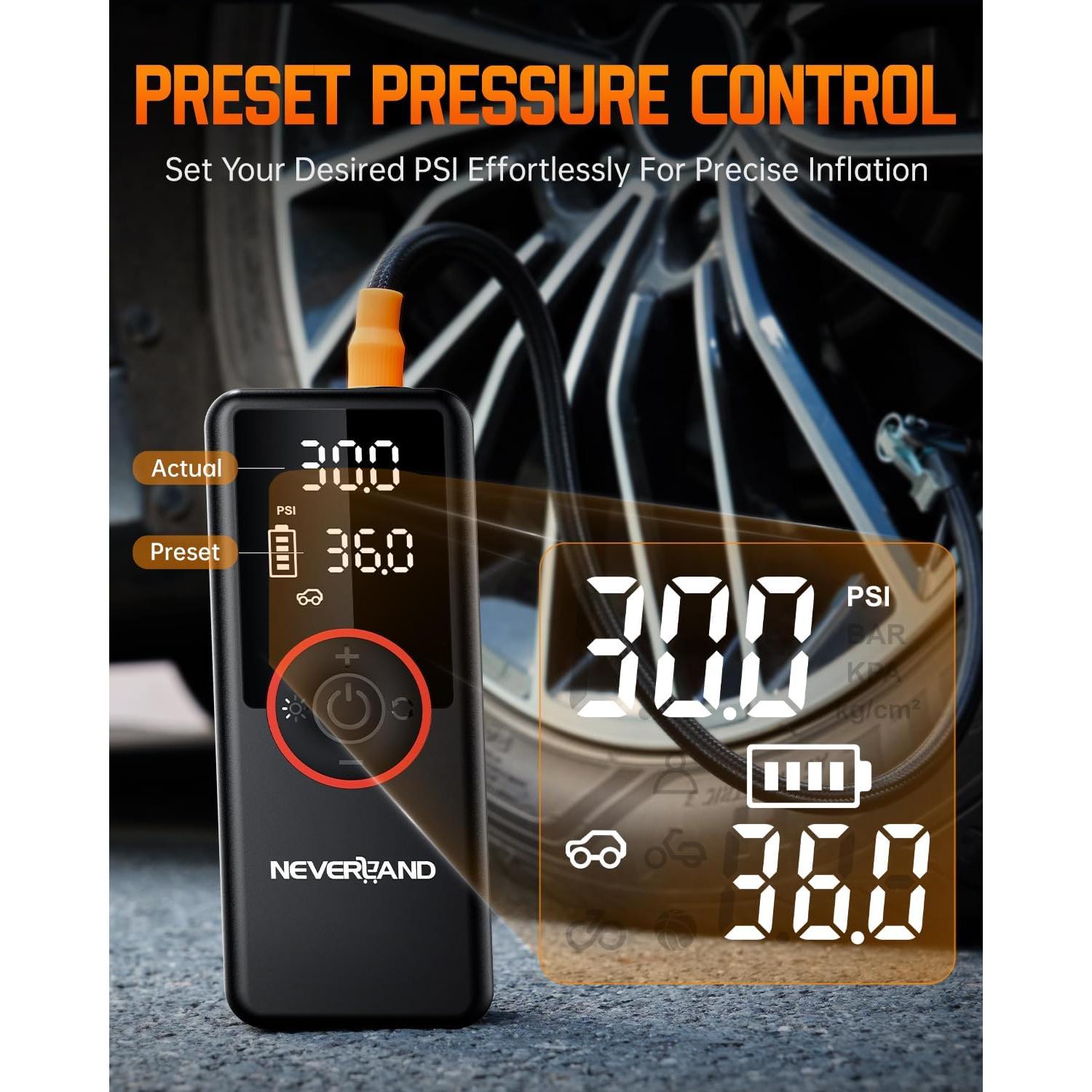 Compresor de Aire Portátil NEVERLAND 25000mAh 180PSI