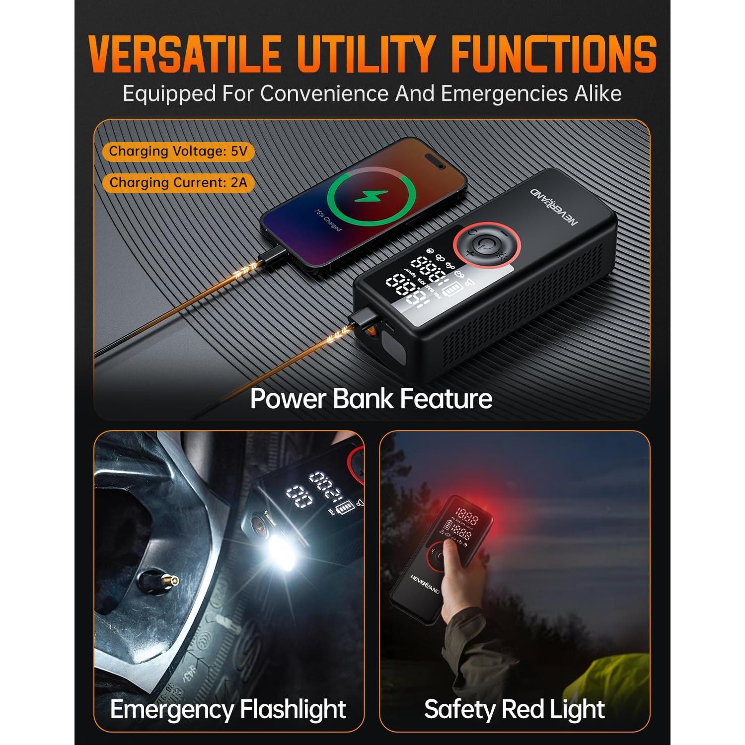 Compresor de Aire Portátil NEVERLAND 25000mAh 180PSI