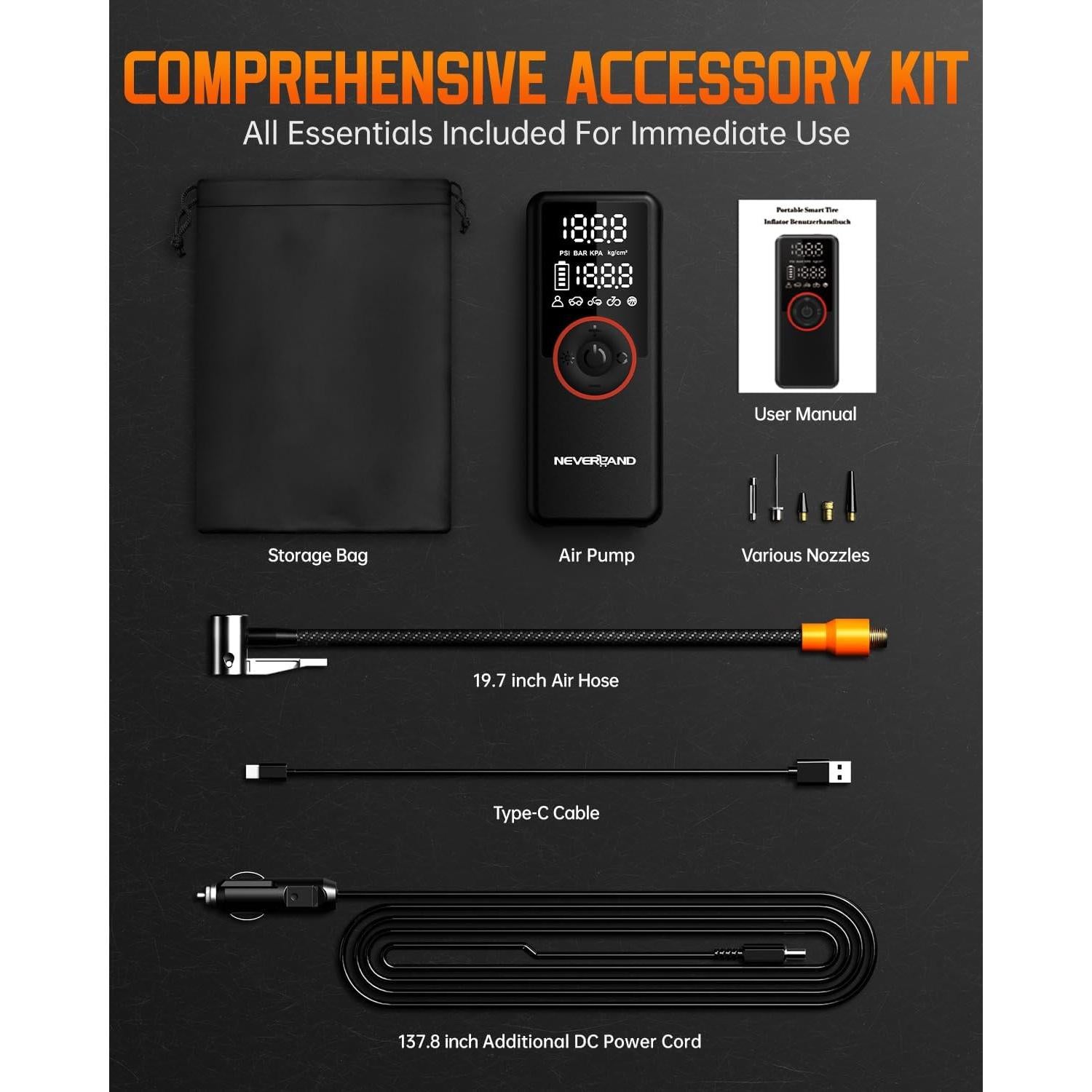 Compresor de Aire Portátil NEVERLAND 25000mAh 180PSI