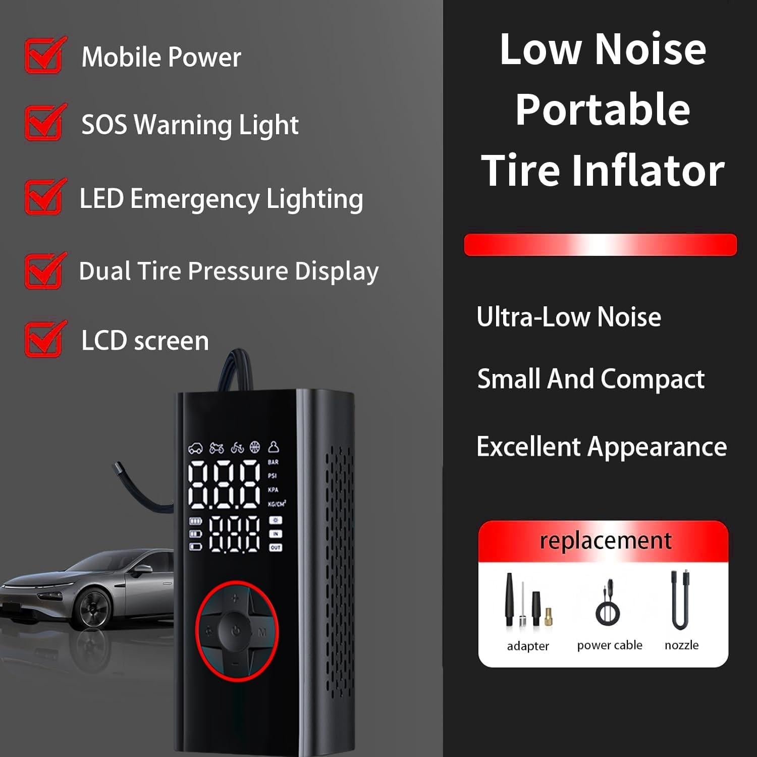 Compresor de Aire Portátil WONERBE T10 - 150 PSI, 5 Modos