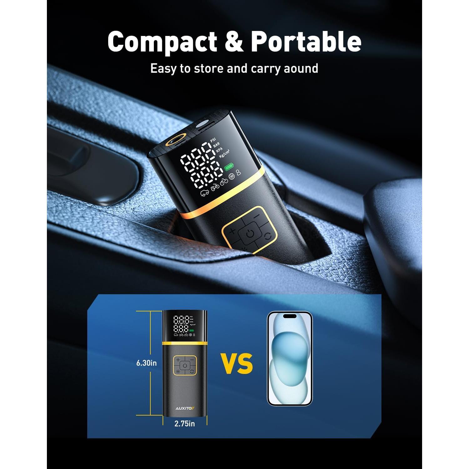 Compresor de Aire Portátil AUXITO 150 PSI - Bomba Inalámbrica con Manómetro Digital