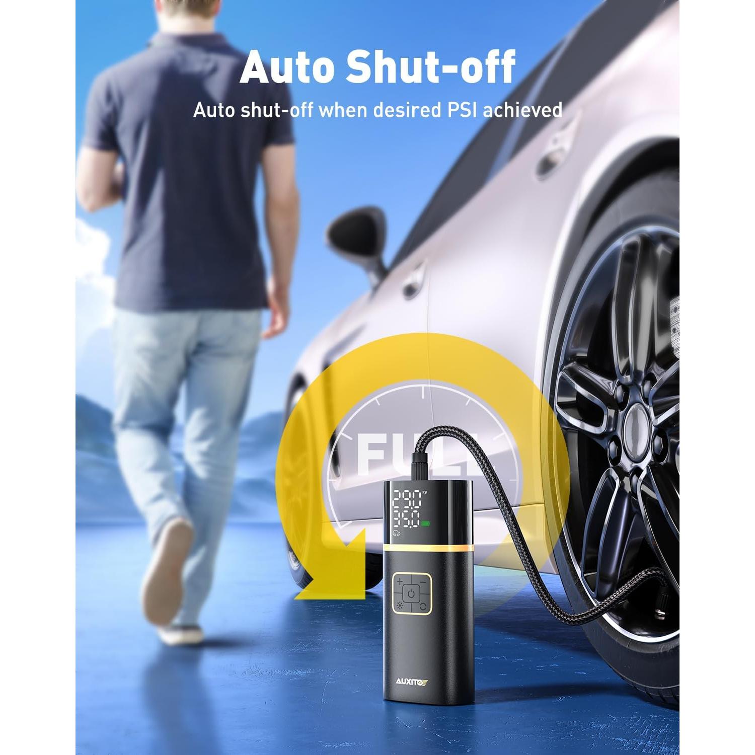 Compresor de Aire Portátil AUXITO 150 PSI - Bomba Inalámbrica con Manómetro Digital