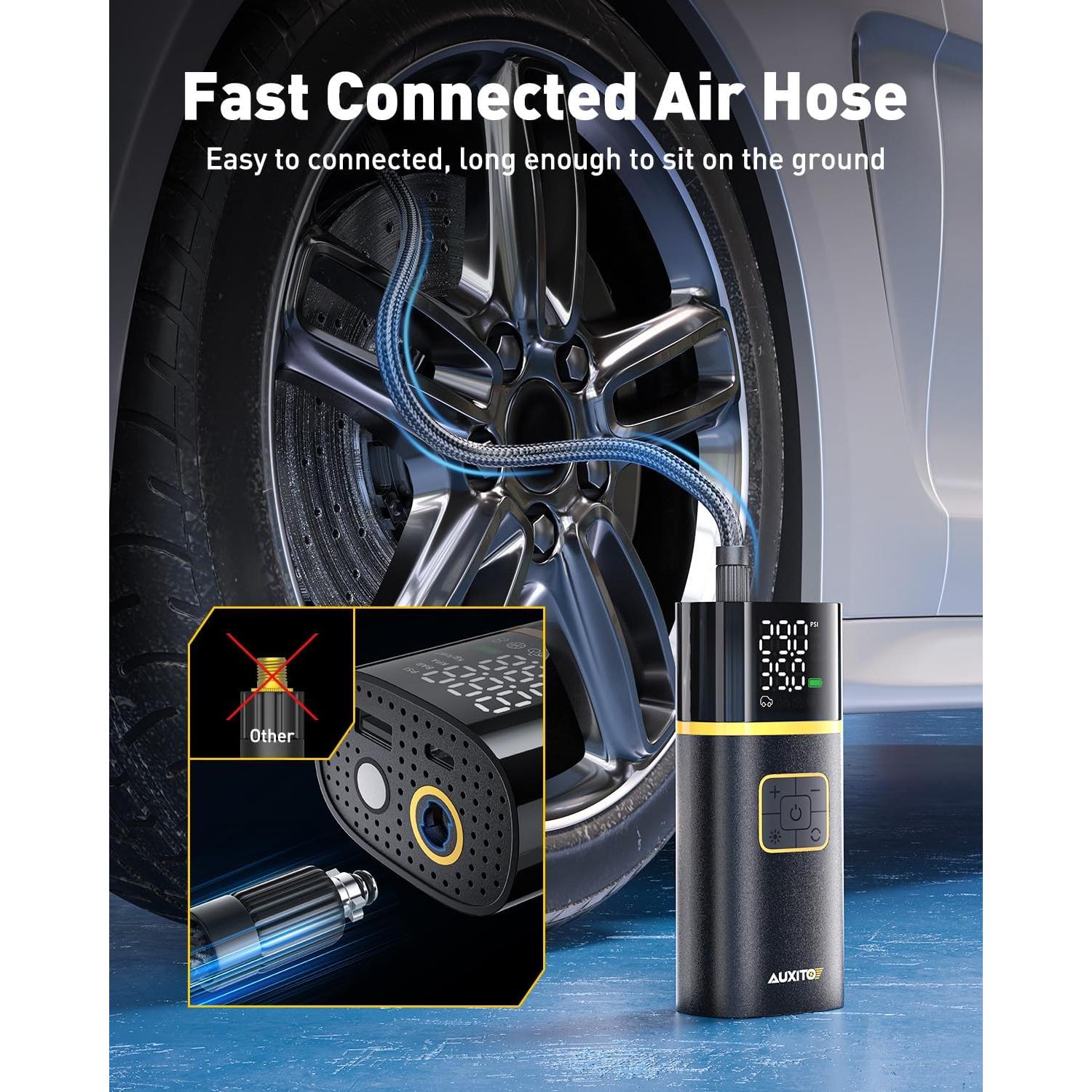 Compresor de Aire Portátil AUXITO 150 PSI - Bomba Inalámbrica con Manómetro Digital