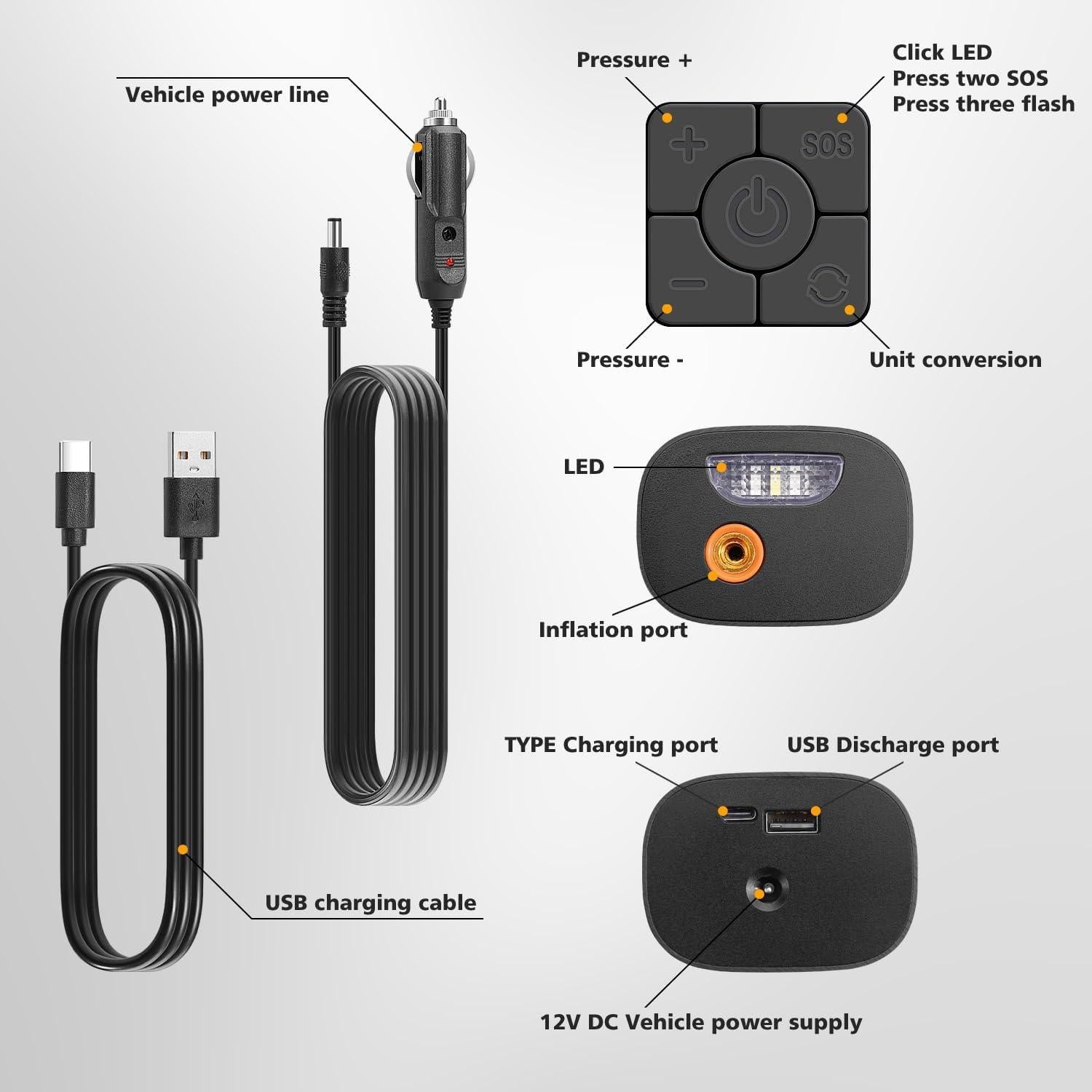 Compresor de Aire Portátil Inalámbrico FUJIWARA 6000mAh 150 PSI
