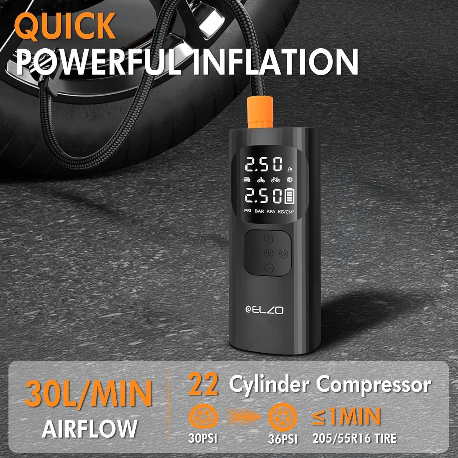 Compresor de Aire ELZO 7500mAh Portátil 150PSI con Manómetro