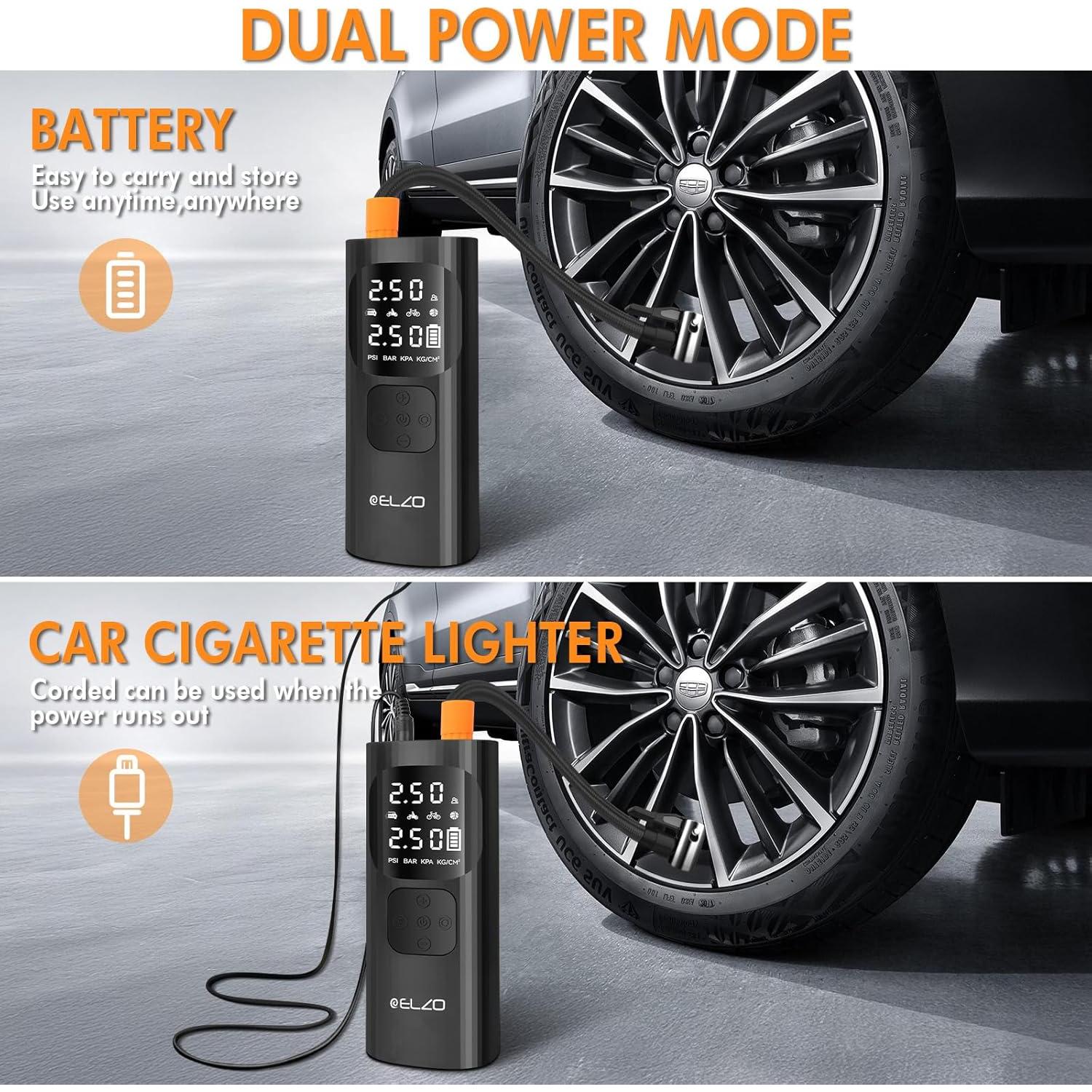 Compresor de Aire ELZO 7500mAh Portátil 150PSI con Manómetro