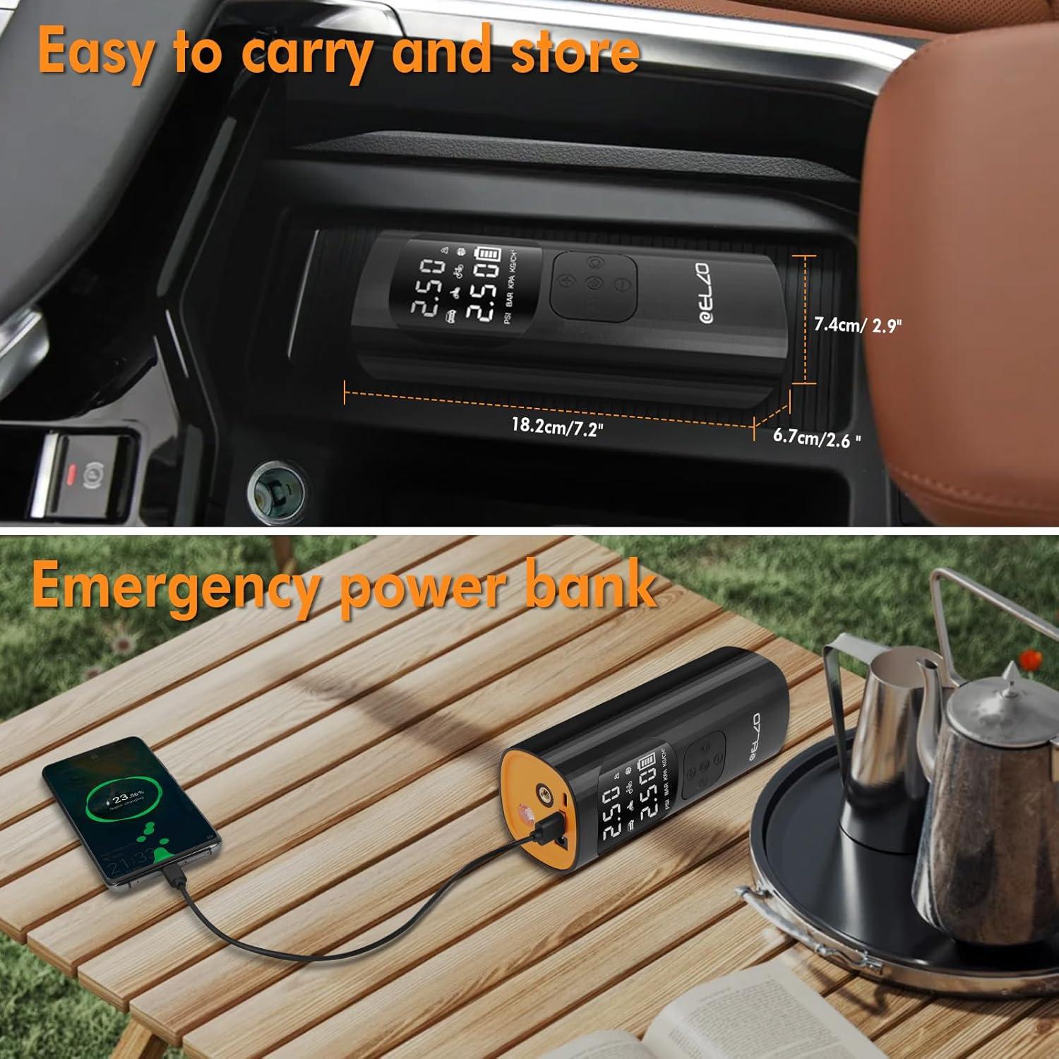 Compresor de Aire ELZO 7500mAh Portátil 150PSI con Manómetro