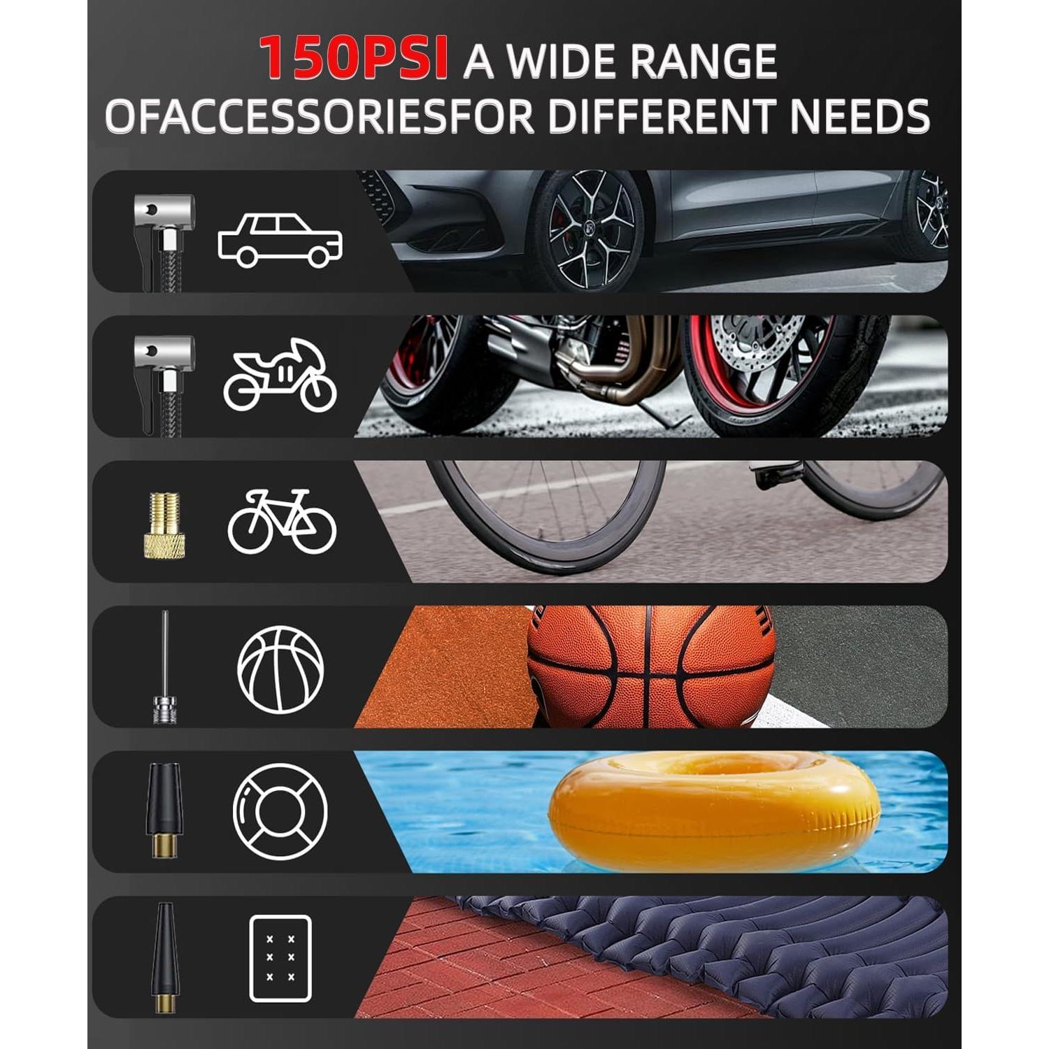 Compresor de Aire Portátil Gonlylai 150PSI para Coche y Bicicleta