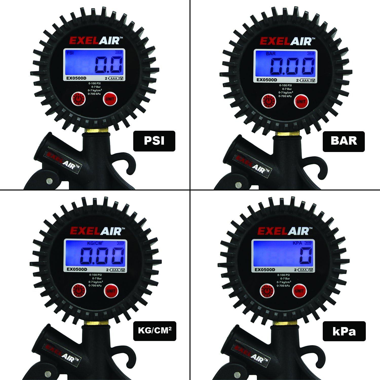 Medidor Digital de Inflador de Neumáticos EXELAIR EX0500D 0-100 PSI
