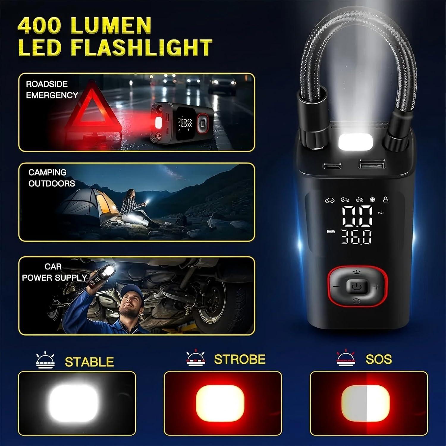 Compresor de Aire Portátil Tech-Glob 150 PSI con Luz LED