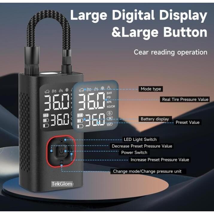 Compresor de Aire Portátil Tech-Glob 150 PSI con Luz LED