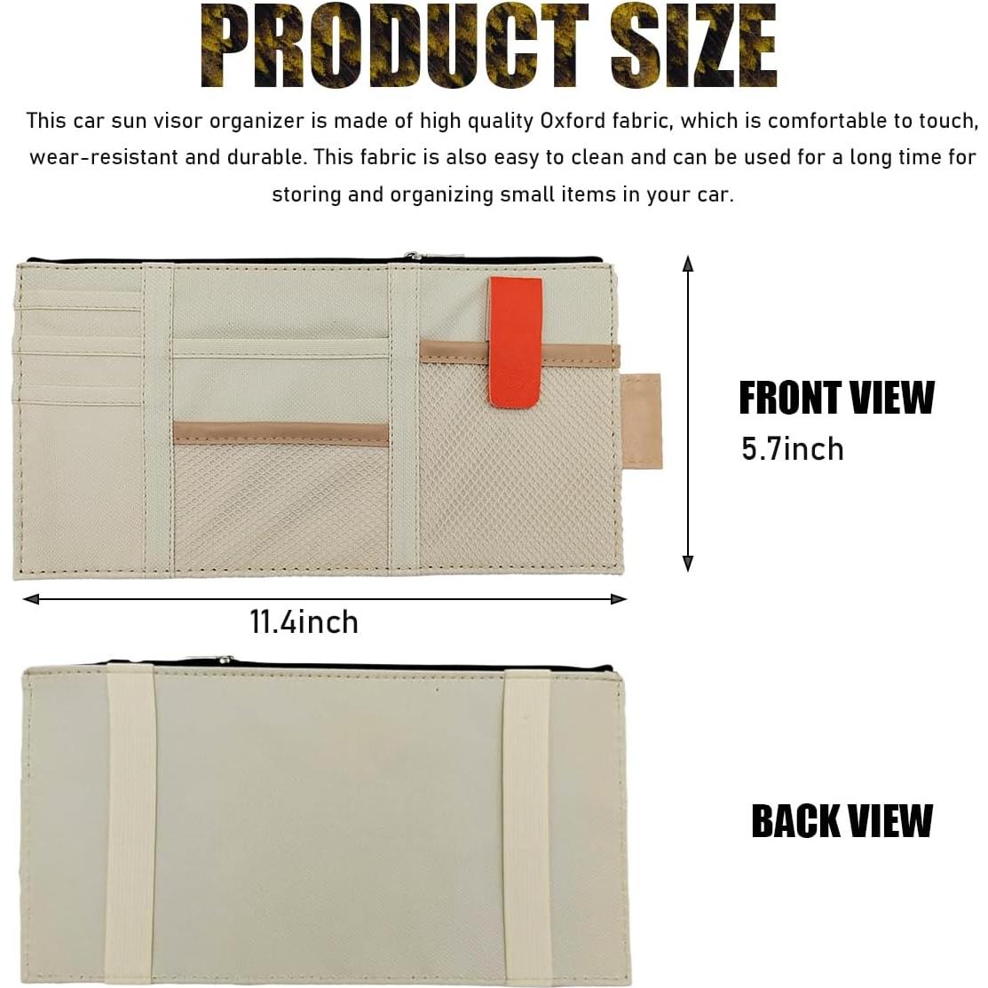 Organizador de Visera de Coche Gasedin Beige con Múltiples Bolsillos