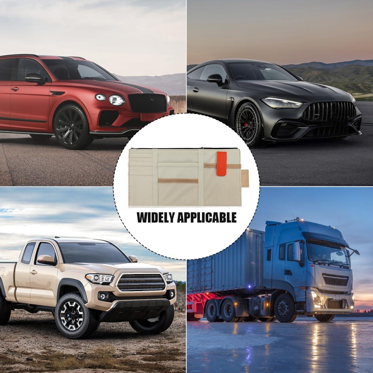 Organizador de Visera de Coche Gasedin Beige con Múltiples Bolsillos