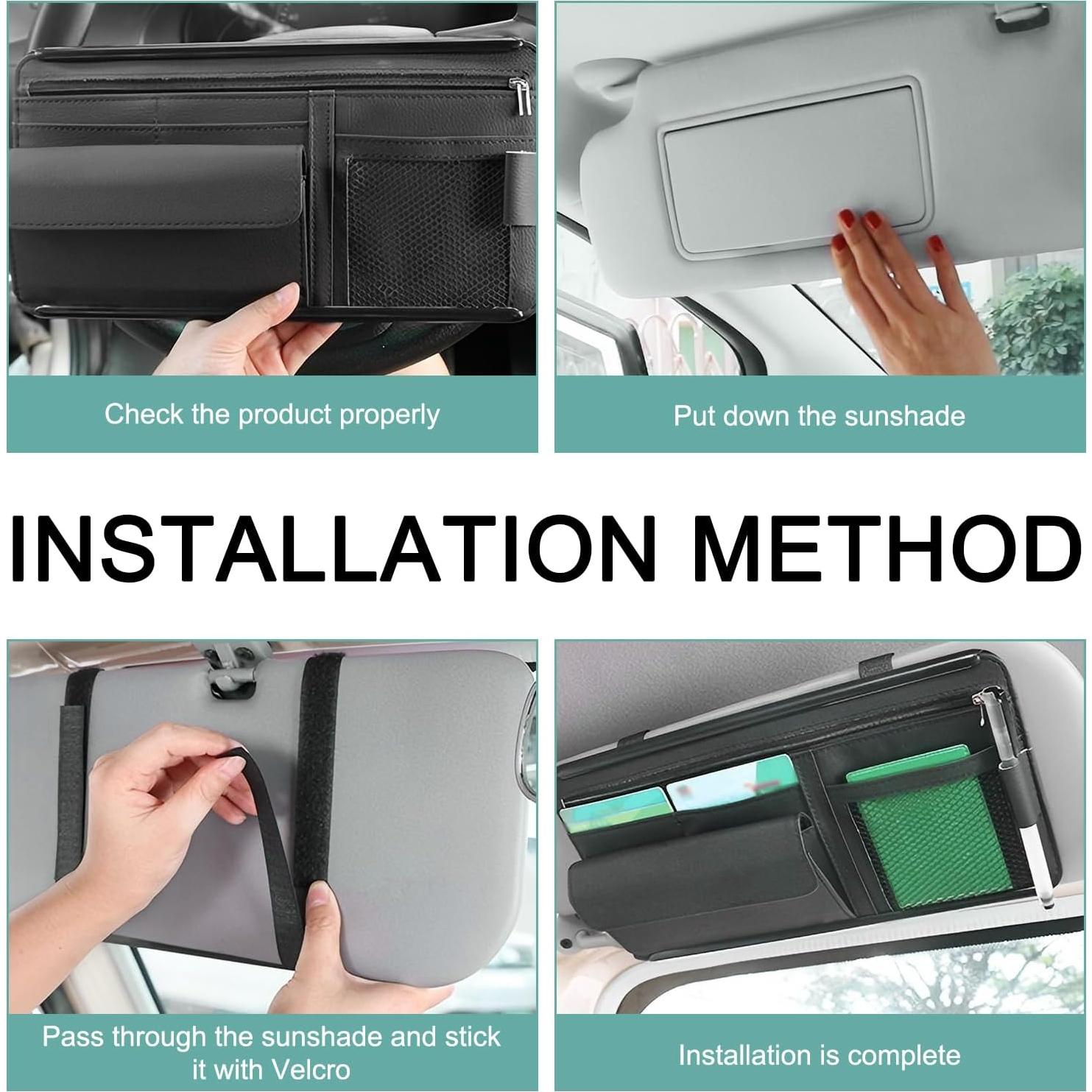 Organizador de Visera de Coche MLY en Cuero Negro Impermeable