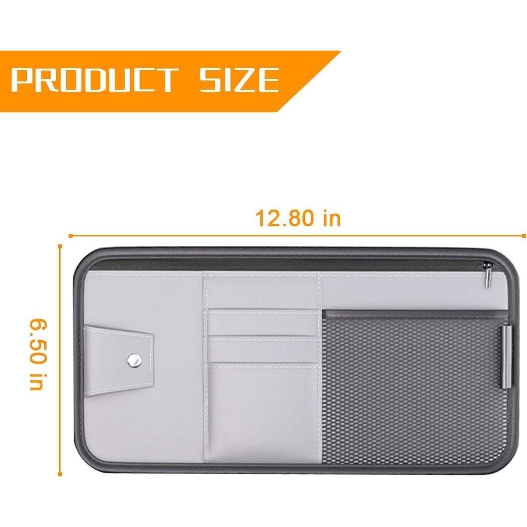 Organizador de Visera de Coche Mandark, Cuero PU Gris, Multi-Bolsillos