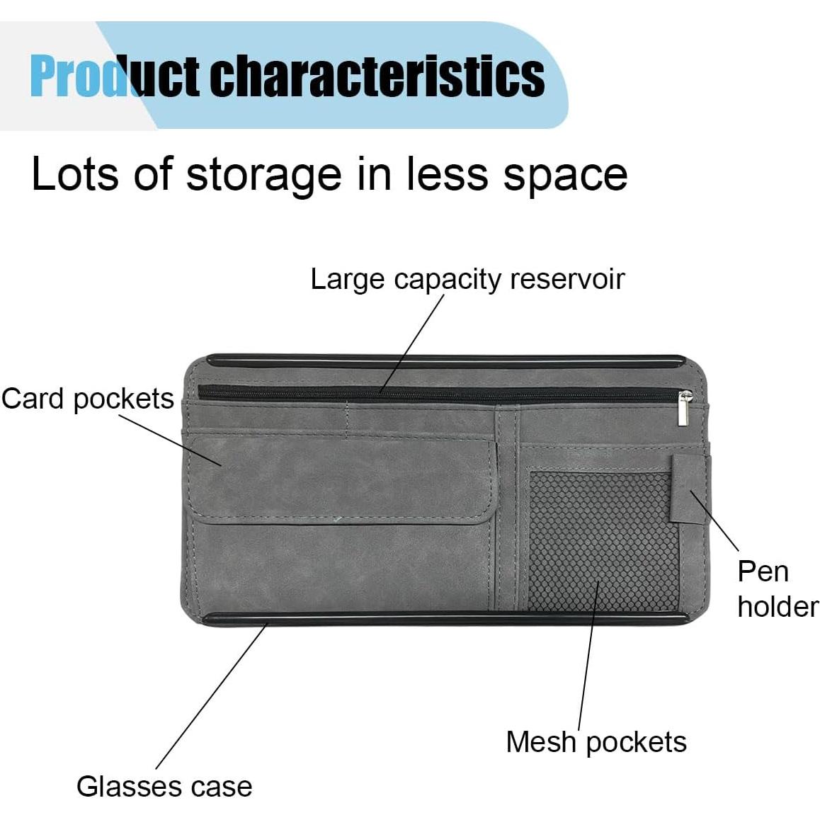 Organizador de Visera de Coche JOYCOURT Cuero Ante Gris 31x16.5cm