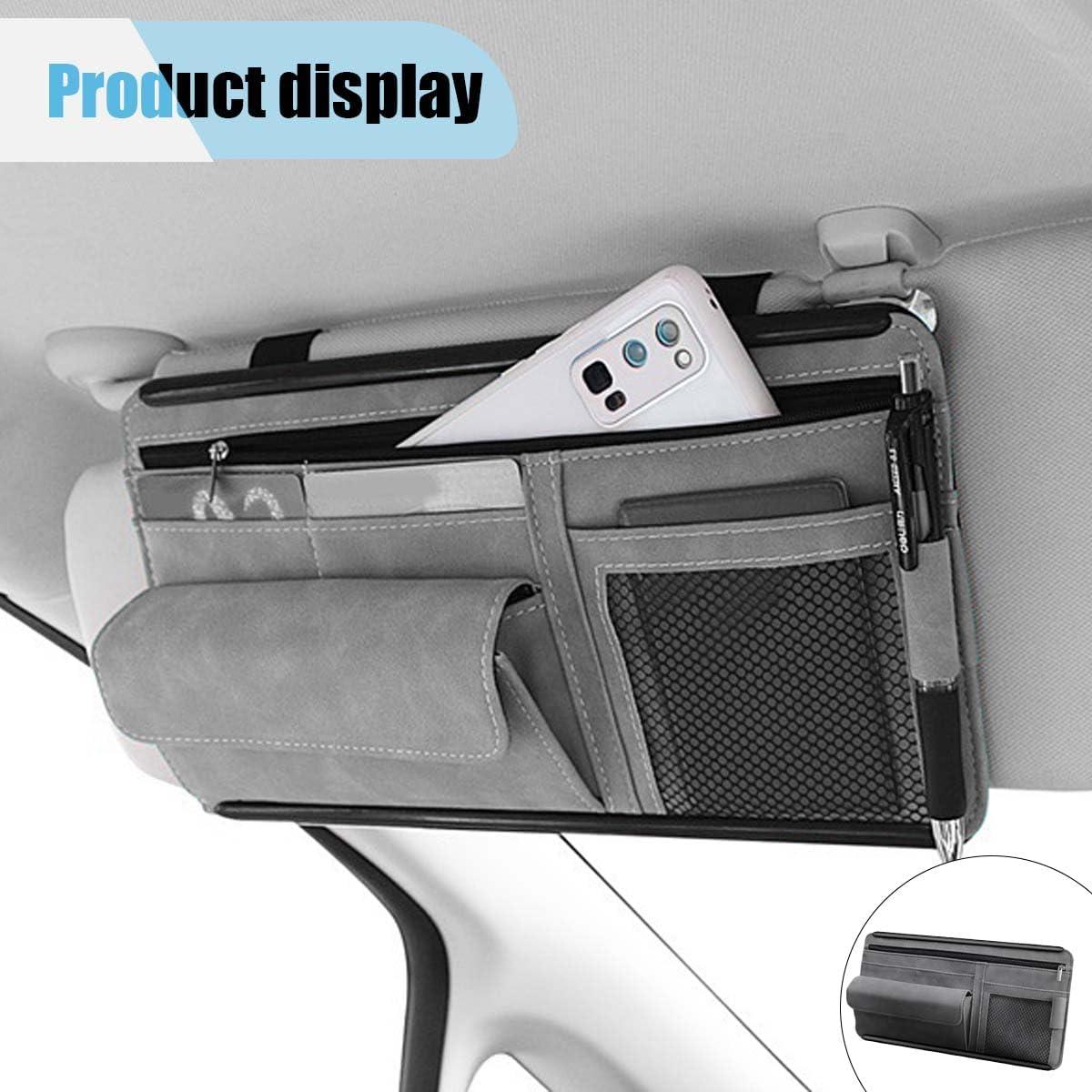 Organizador de Visera de Coche JOYCOURT Cuero Ante Gris 31x16.5cm