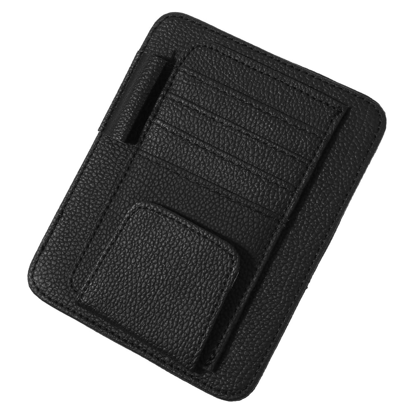 Organizador de Visera de Coche YQQYG Negro Cuero PU 15.5x12.5cm