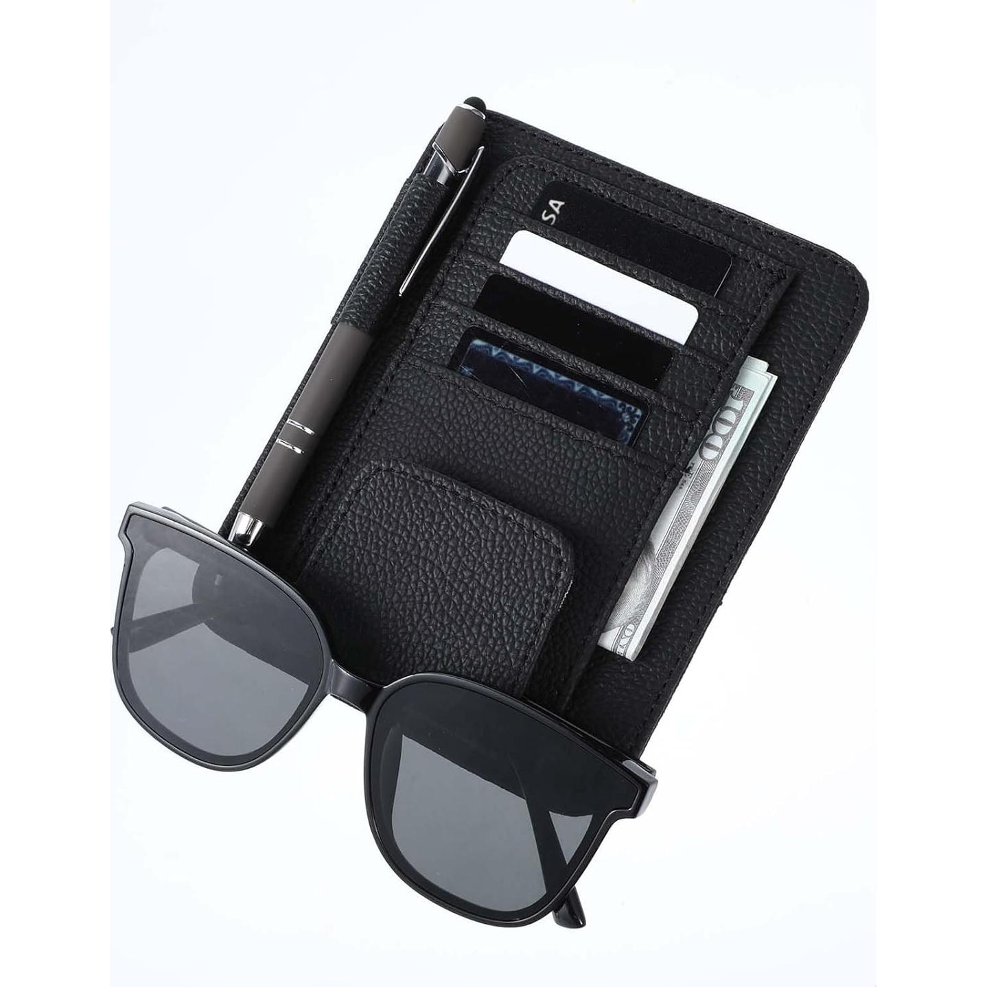 Organizador de Visera de Coche YQQYG Negro Cuero PU 15.5x12.5cm