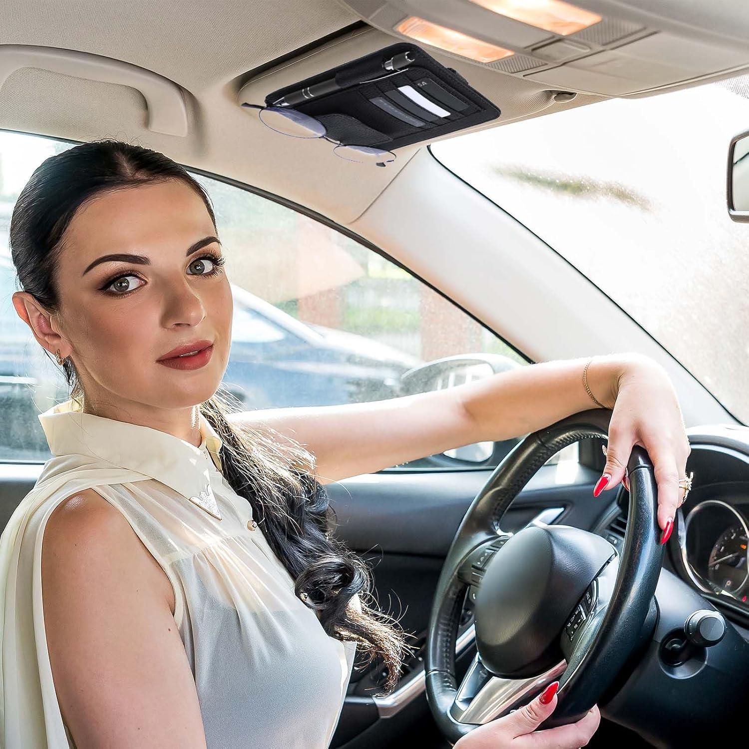 Organizador de Visera de Coche YQQYG Negro Cuero PU 15.5x12.5cm