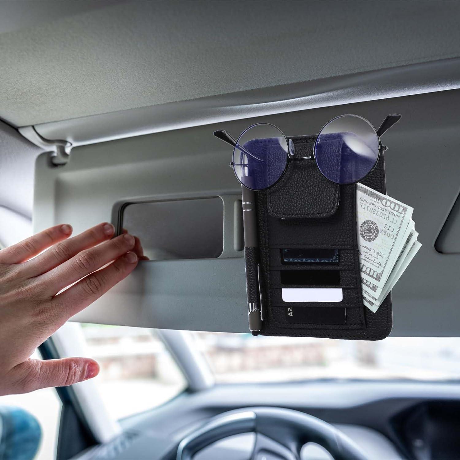 Organizador de Visera de Coche YQQYG Negro Cuero PU 15.5x12.5cm