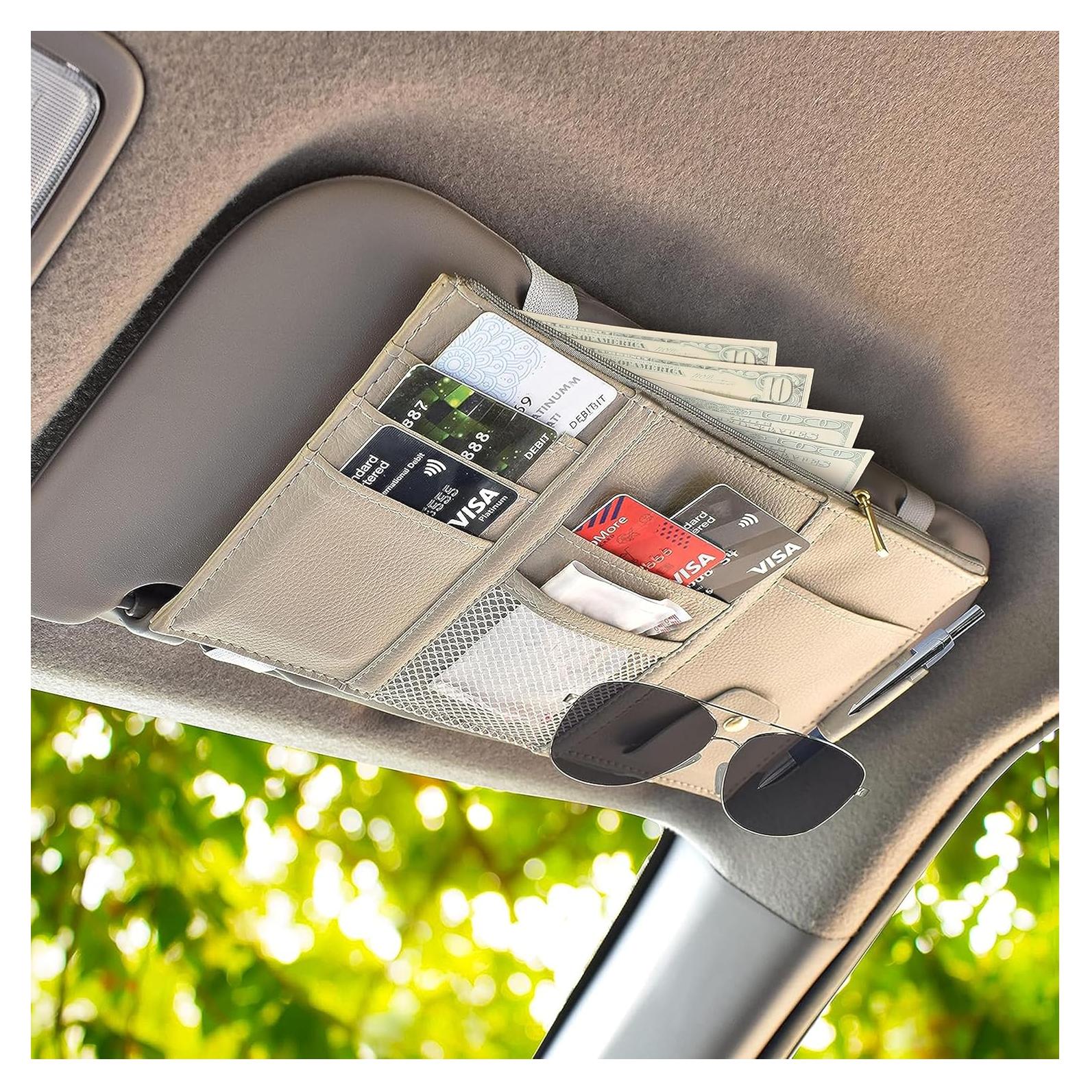 Organizador de Visera para Auto EcoNour Beige con Bolsillos