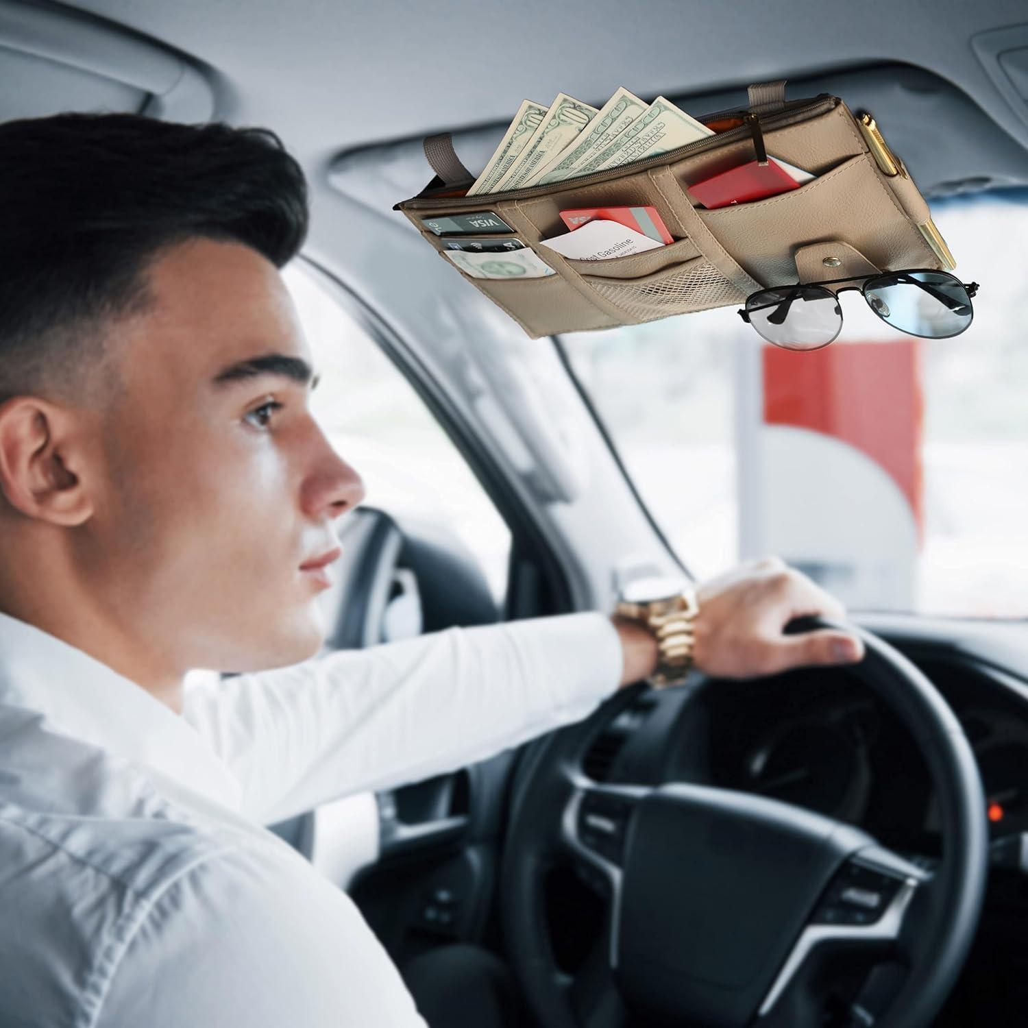 Organizador de Visera para Auto EcoNour Beige con Bolsillos