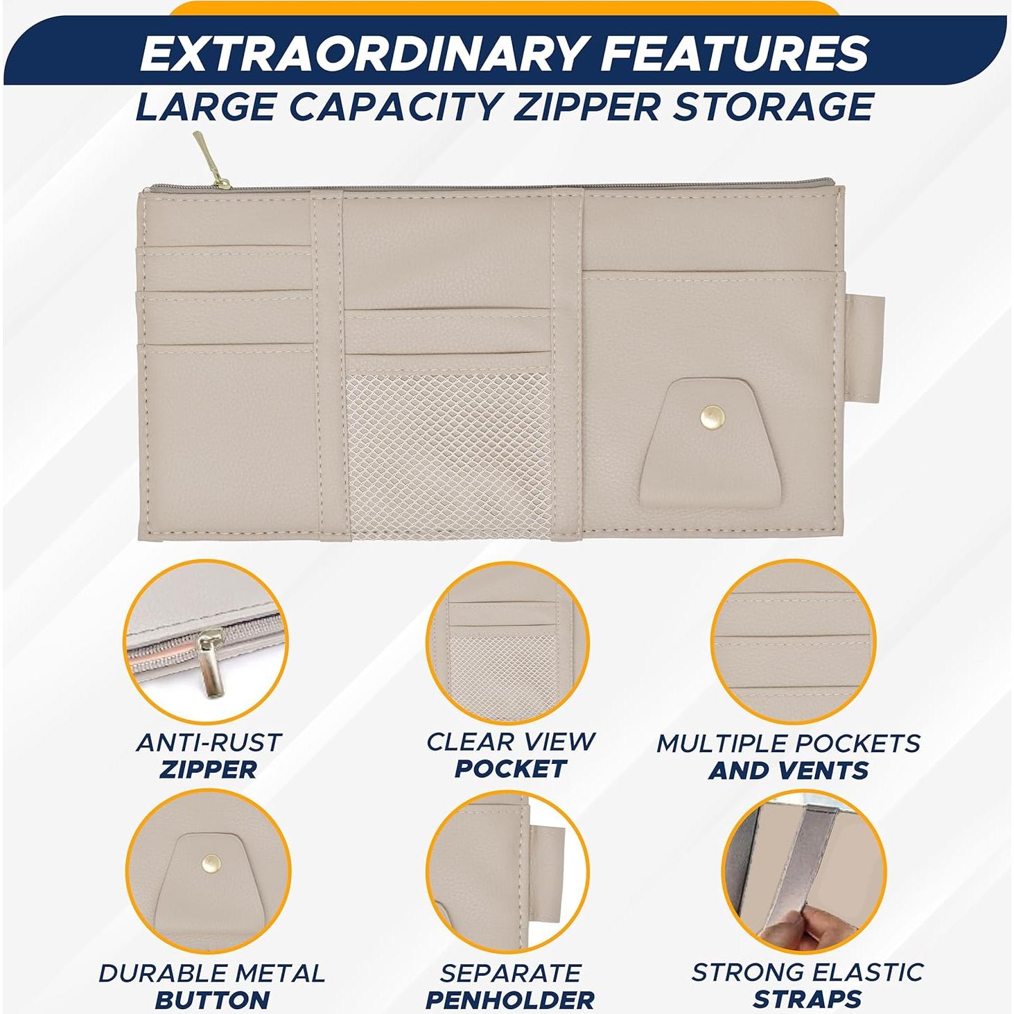 Organizador de Visera para Auto EcoNour Beige con Bolsillos