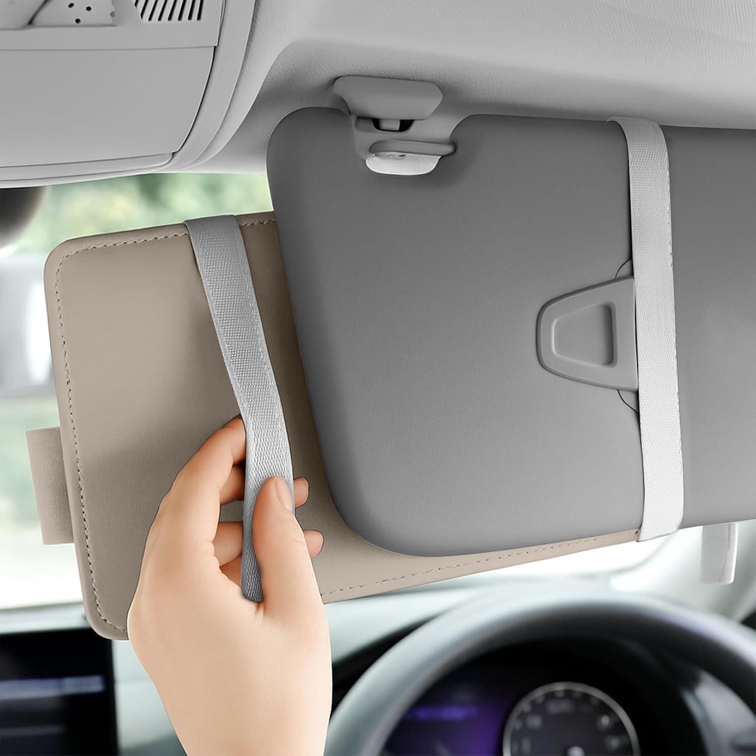 Organizador de Visera para Auto EcoNour Beige con Bolsillos