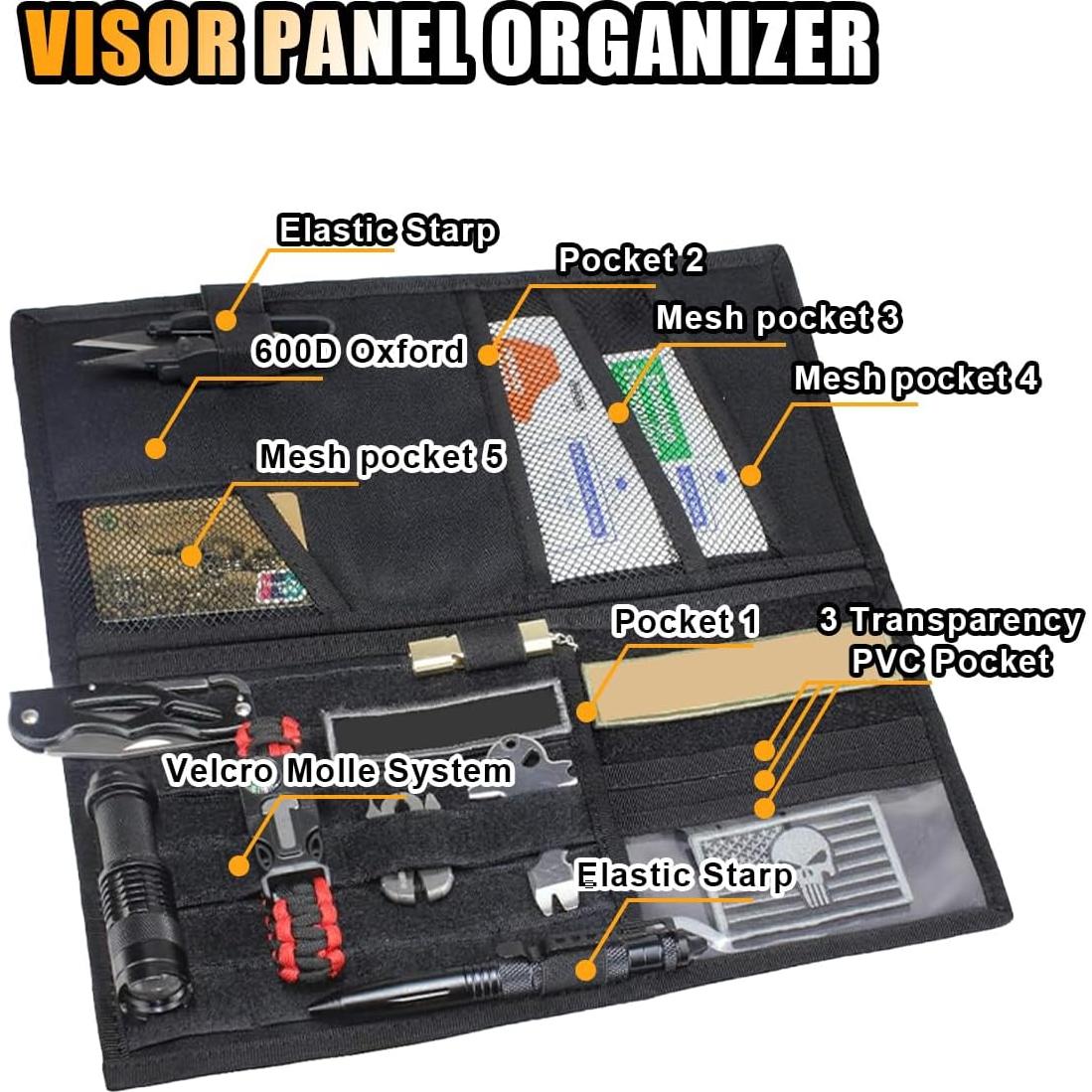 Organizador de Visera Solar Táctico SMILFUY 600D Negro 35x36.3cm