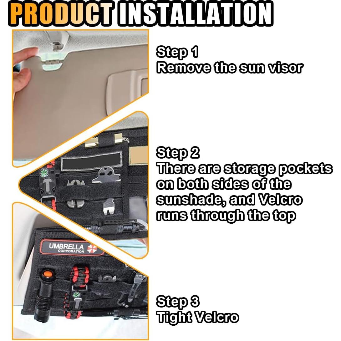 Organizador de Visera Solar Táctico SMILFUY 600D Negro 35x36.3cm