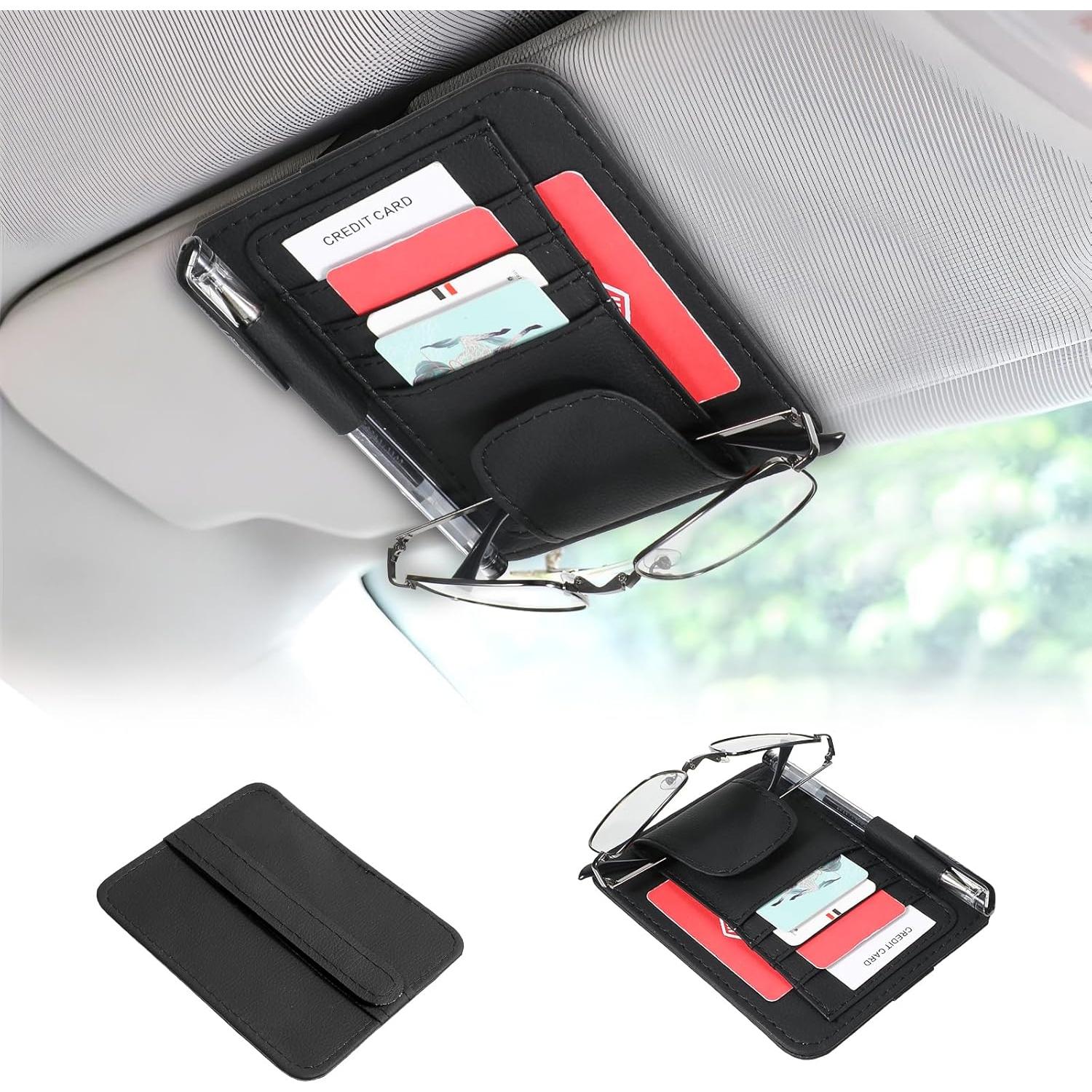 Organizador de Visera de Auto YBEATY de Cuero Negro 15.5x12.5cm