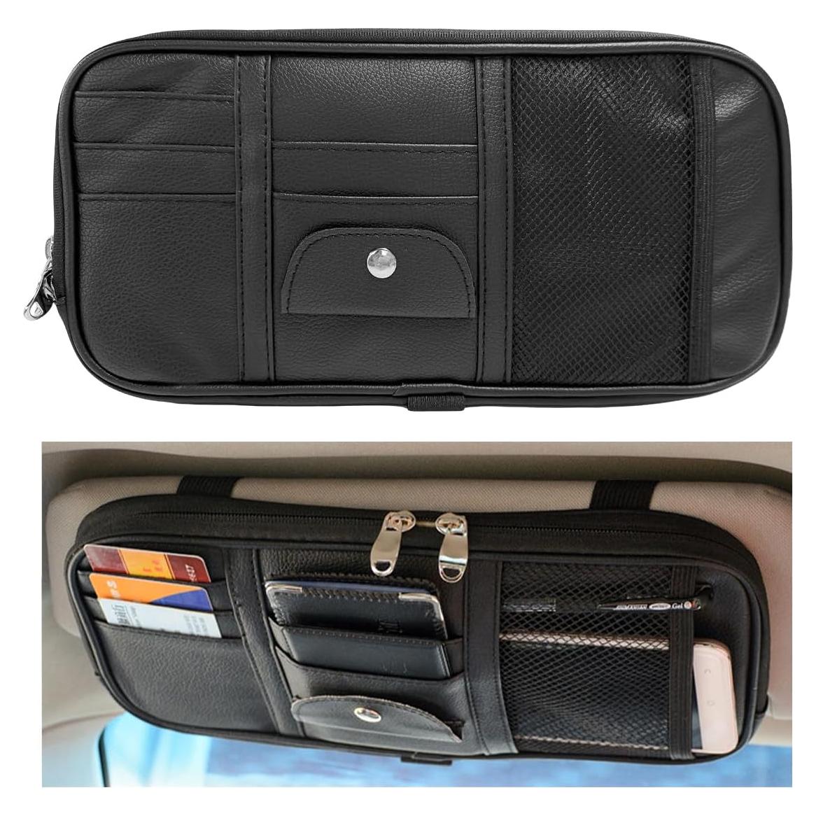 Organizador de Visera de Coche DXNQ con Múltiples Bolsillos Negro