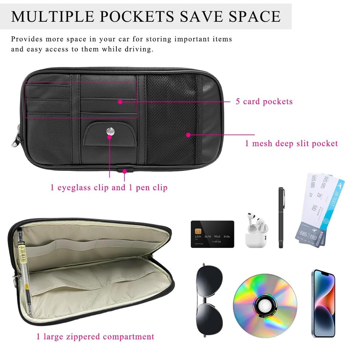 Organizador de Visera de Coche DXNQ con Múltiples Bolsillos Negro