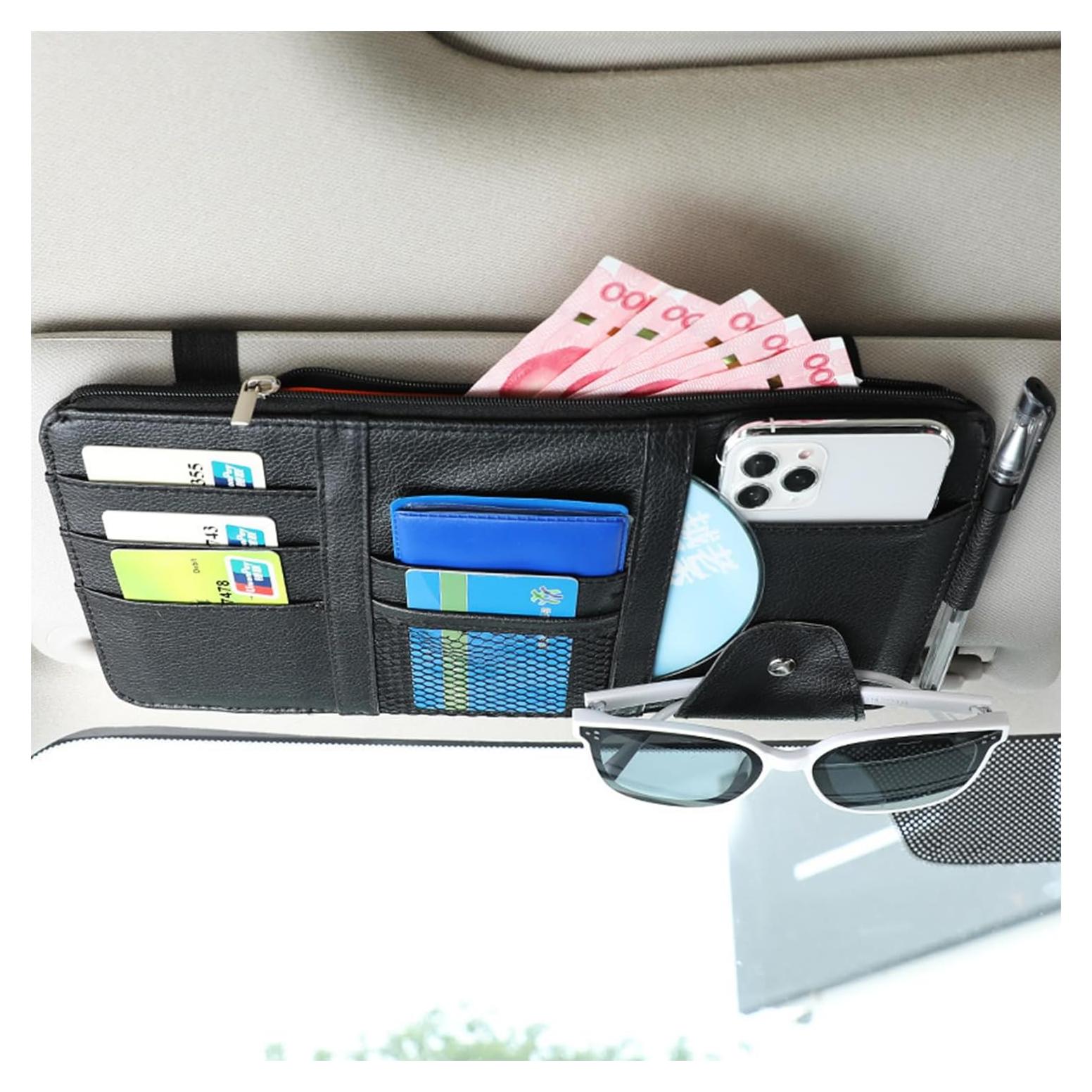 Organizador de Visera de Sol para Auto Augeny Negro PU 15x30cm